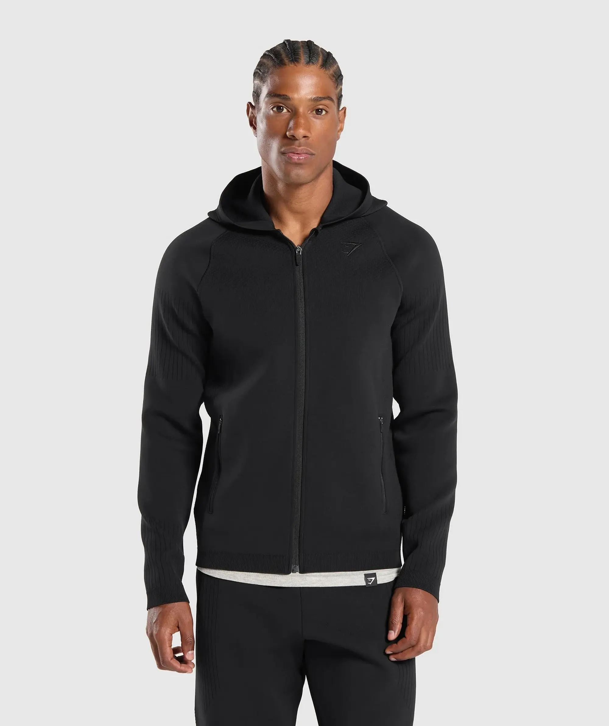 Gymshark Flat Knit Zip Up Hoodie - Black