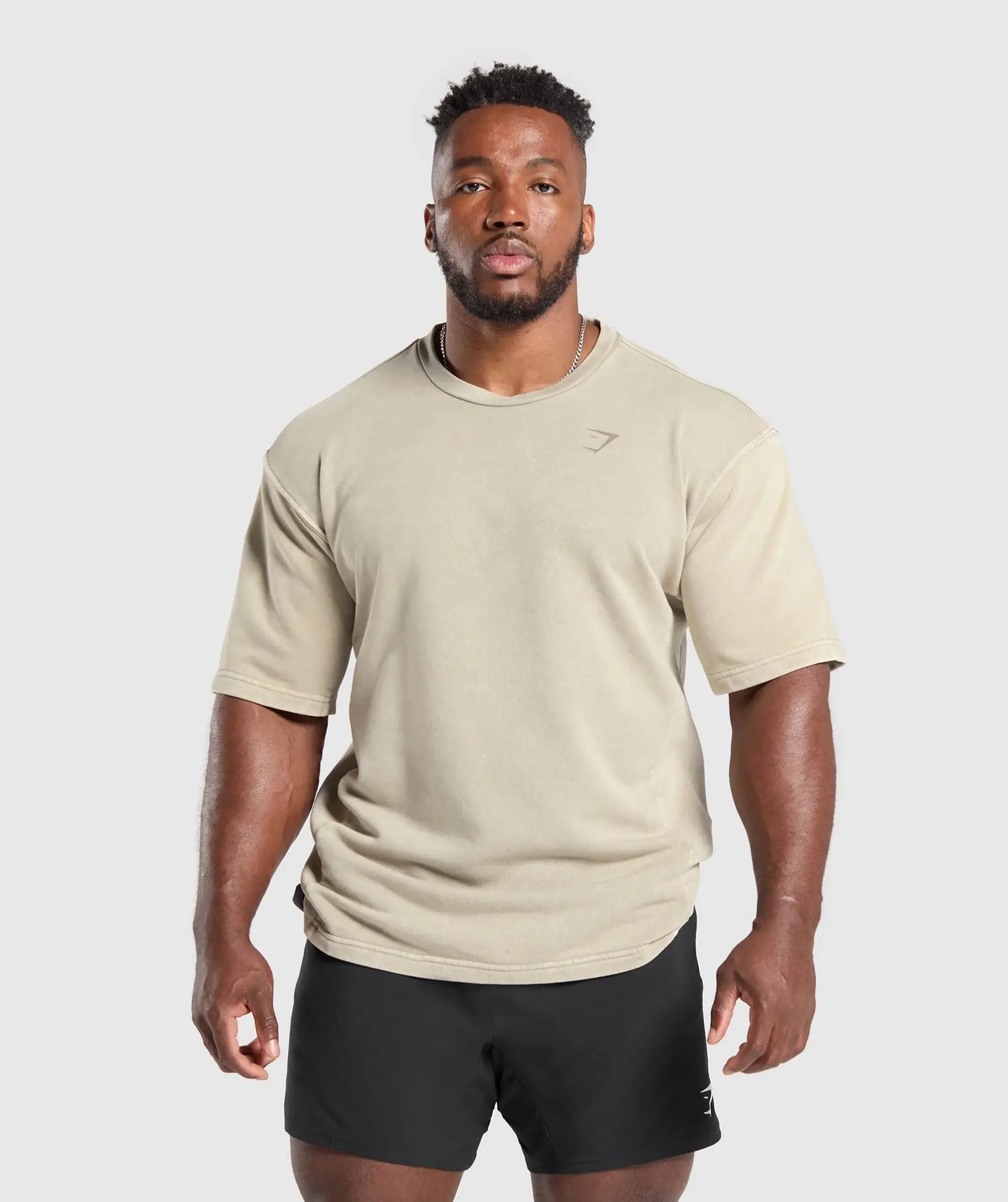 Gymshark Power Washed Short Sleeve Crew - Ecru Brown