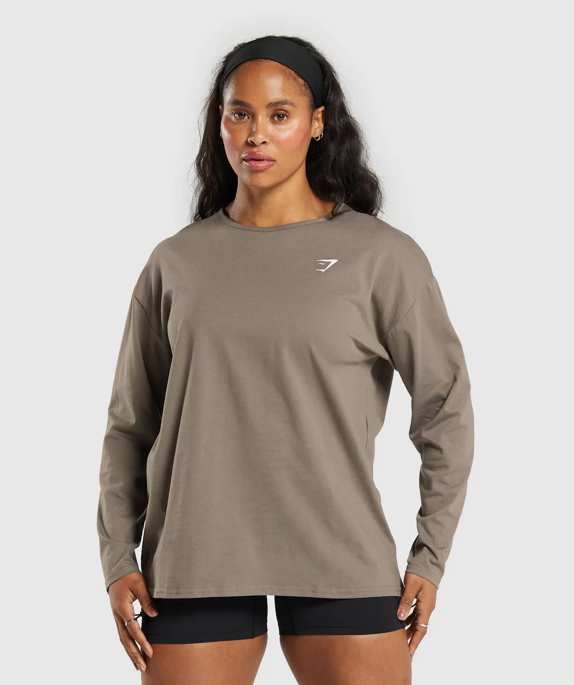 Gymshark Training Oversized Cotton Long Sleeve Top - Camo Brown