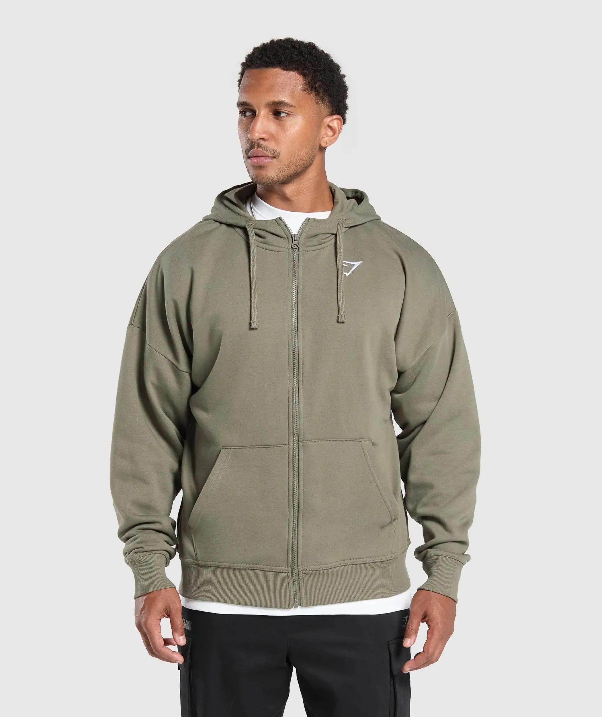 Gymshark Crest Oversized Zip Up Hoodie - Base Green