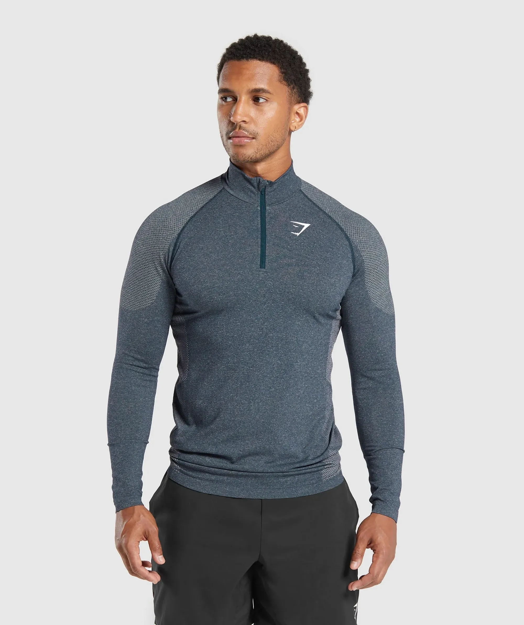 Gymshark Vital Seamless 1/4 Zip - Navy/Light Grey | 5063168930805 