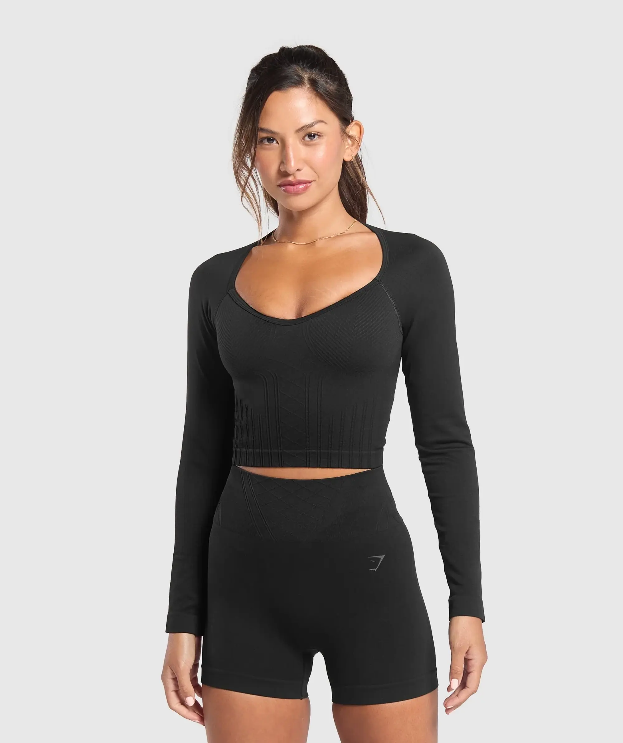 Gymshark Corset Seamless Long Sleeve Top - Black