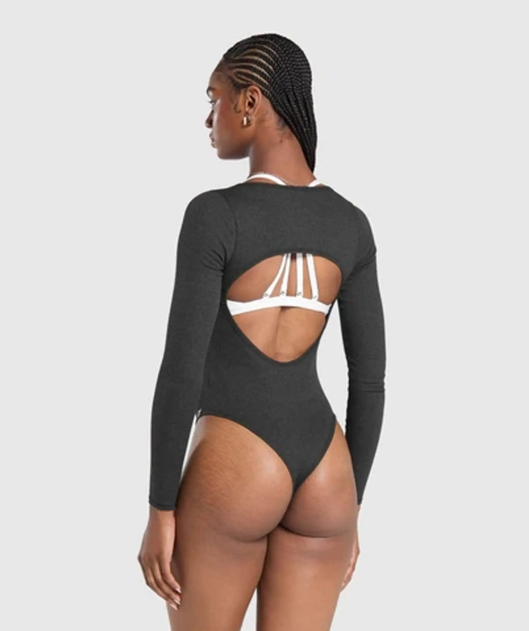 Gymshark Ribbed Cotton Long Sleeve Bodysuit - Black Marl