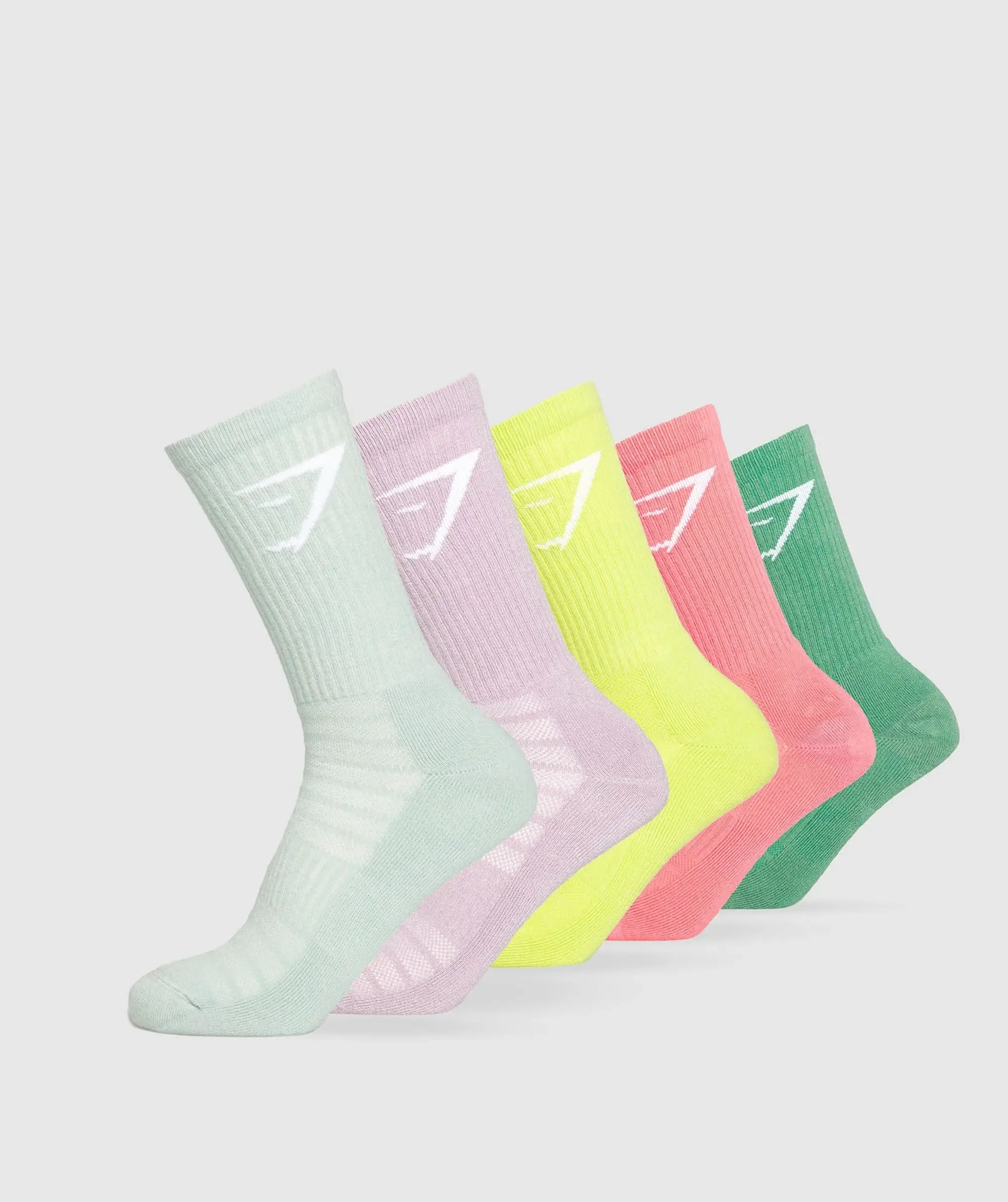 Gymshark Crew Socks 5pk - Green/Pink/Lime/Lilac/Turquoise