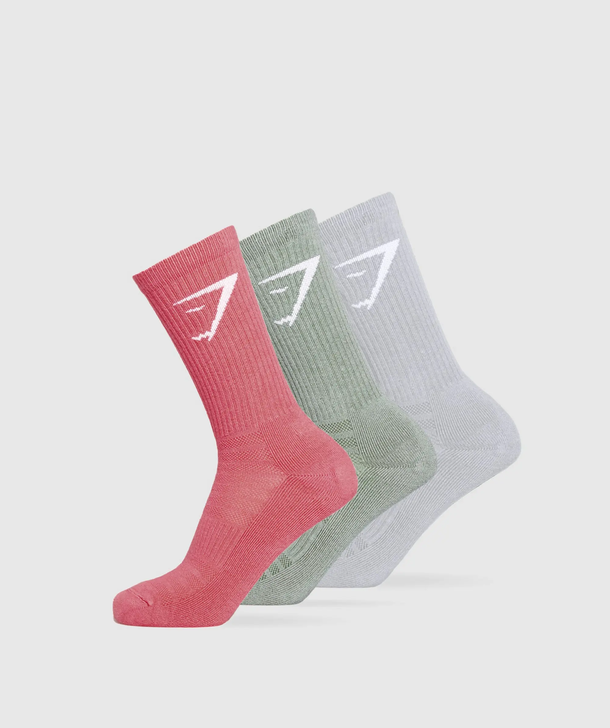 Gymshark Crew Socks 3pk - Varsity Pink/Unit Green/Ice Grey