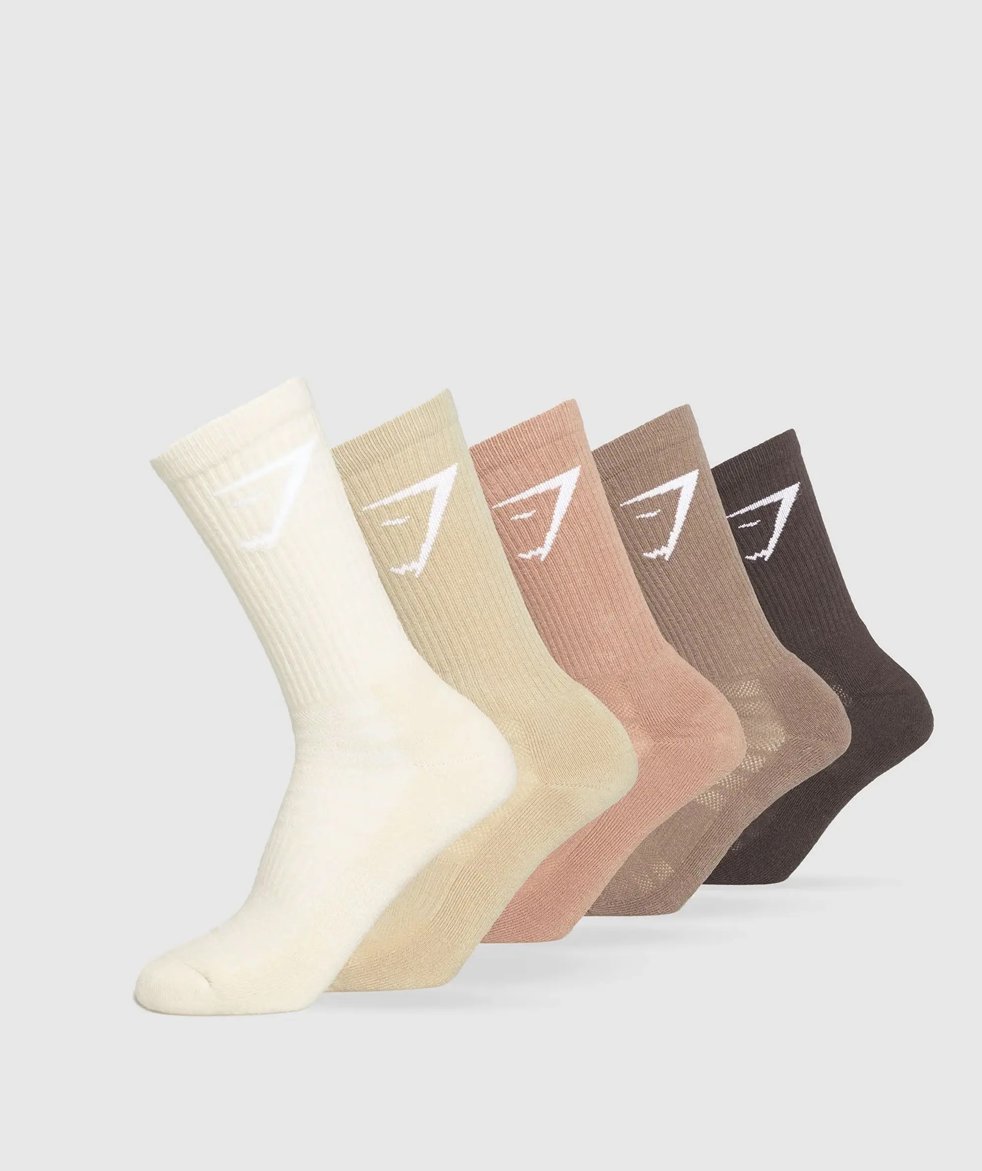 Gymshark Crew Socks 5pk - Deep Brown/Soul Brown/Autumn Brown/White/Beige