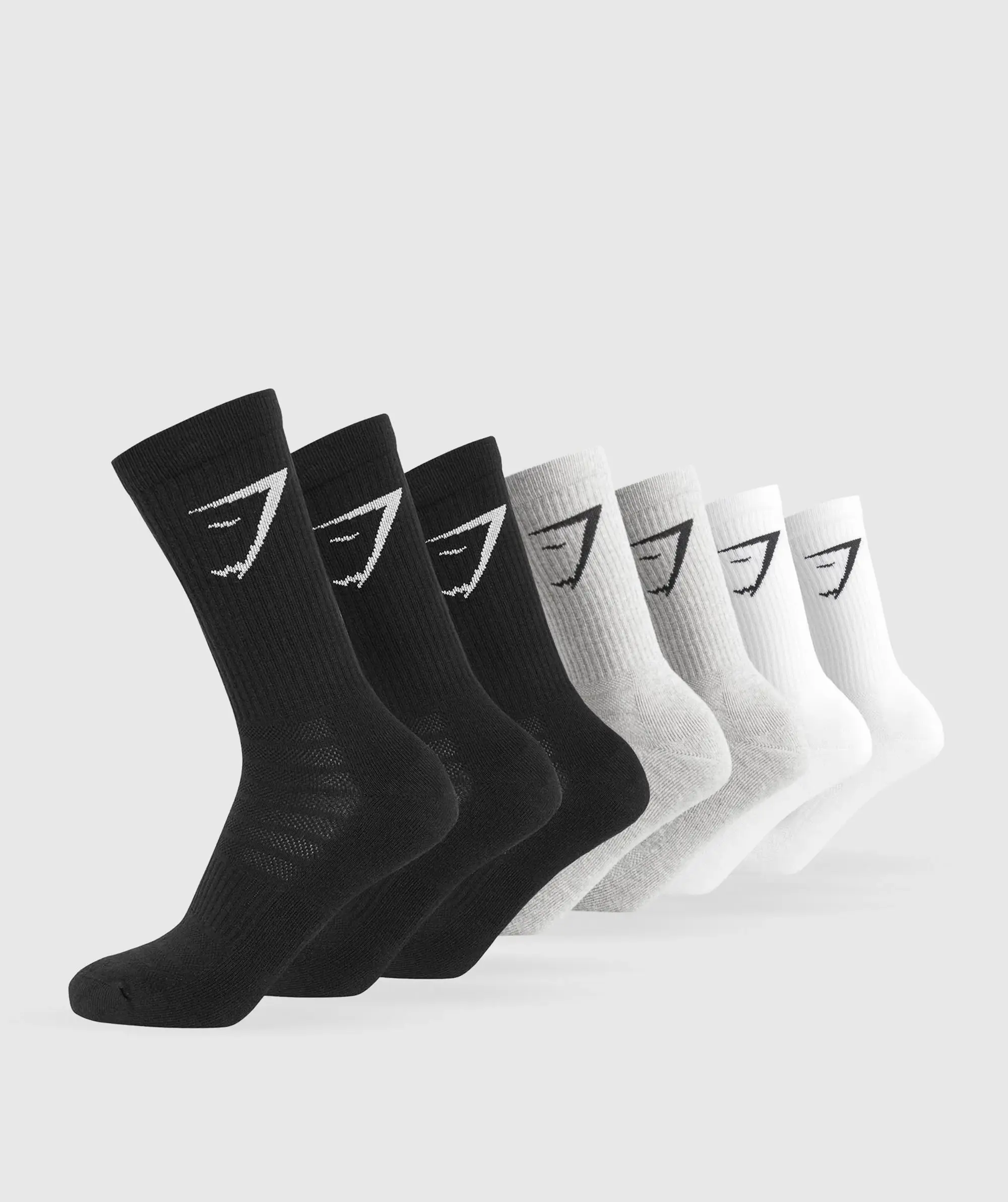 Gymshark Crew Socks 7pk - White/Light Grey Core Marl/Black