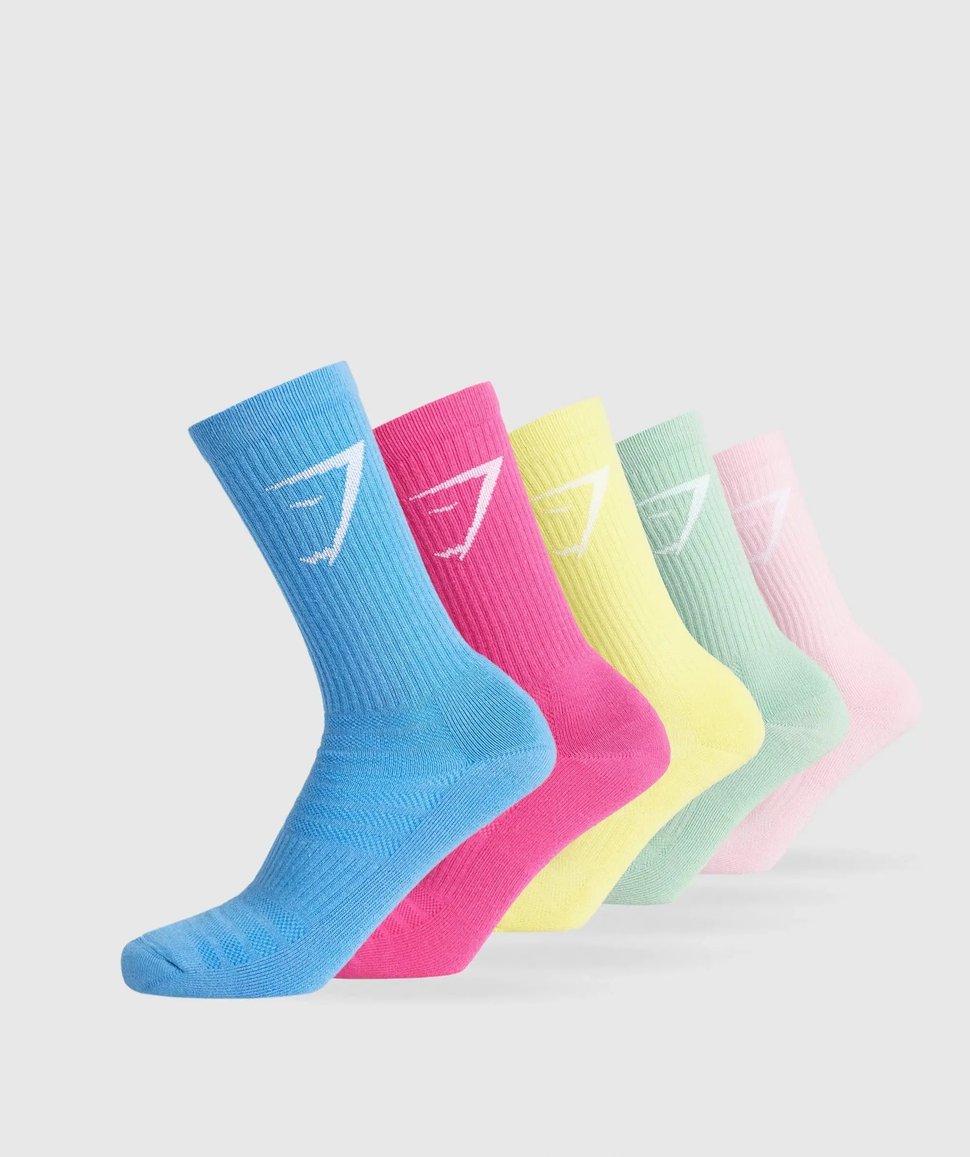 Gymshark Crew Socks 5pk - Pink/Yellow/Green/Pink/Blue