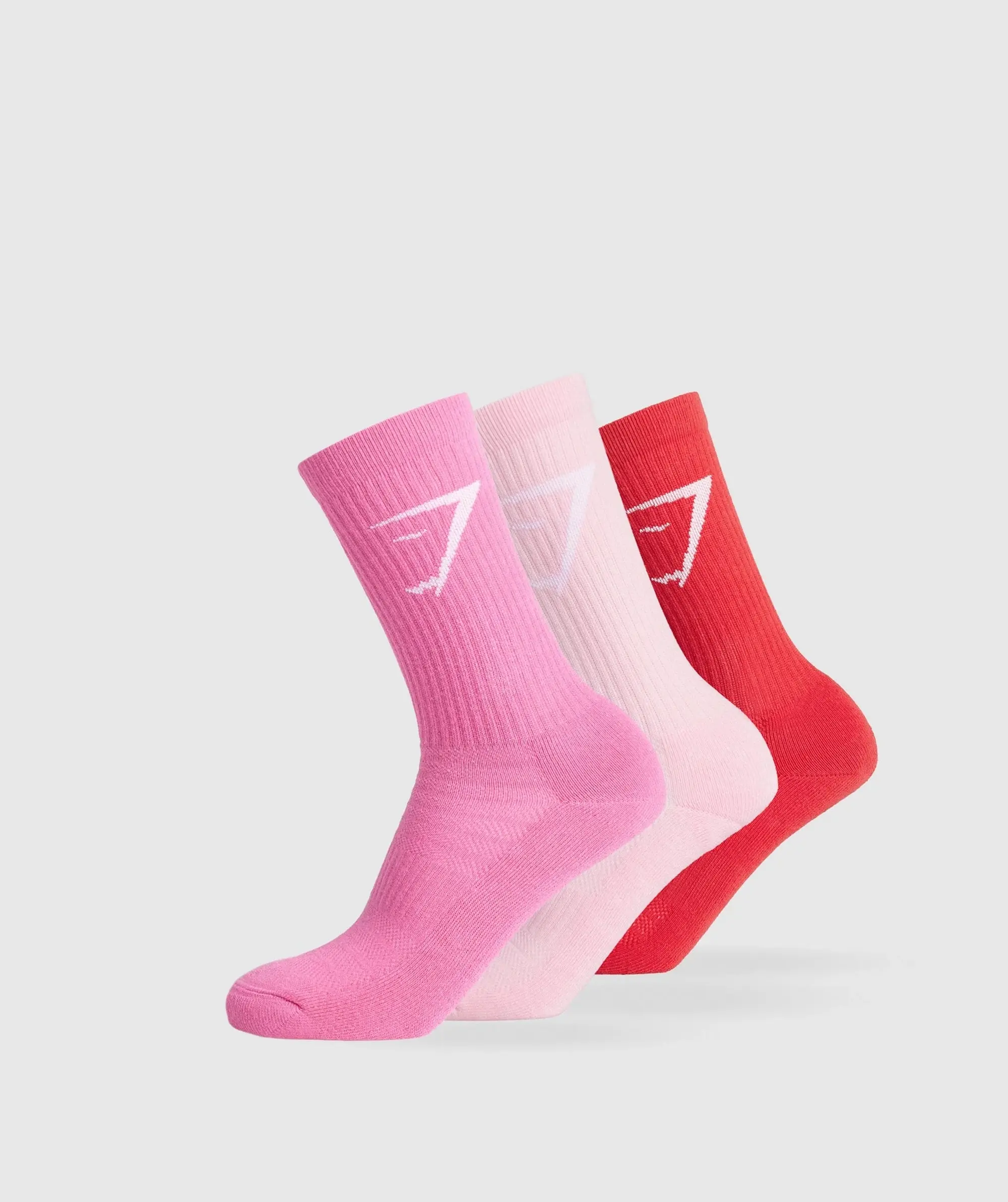 Gymshark Crew Socks 3pk - Dolly Pink/Fetch Pink/Jamz Red