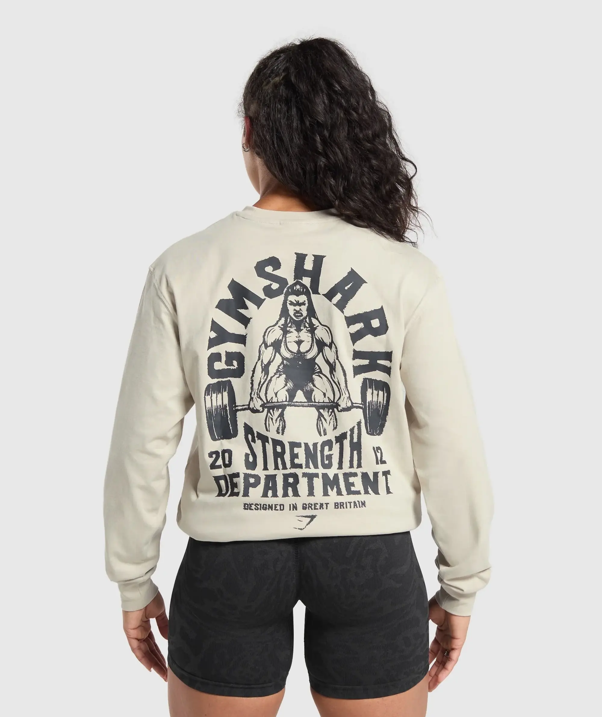 Gymshark Strength Department Graphic LS Top - Pebble Grey