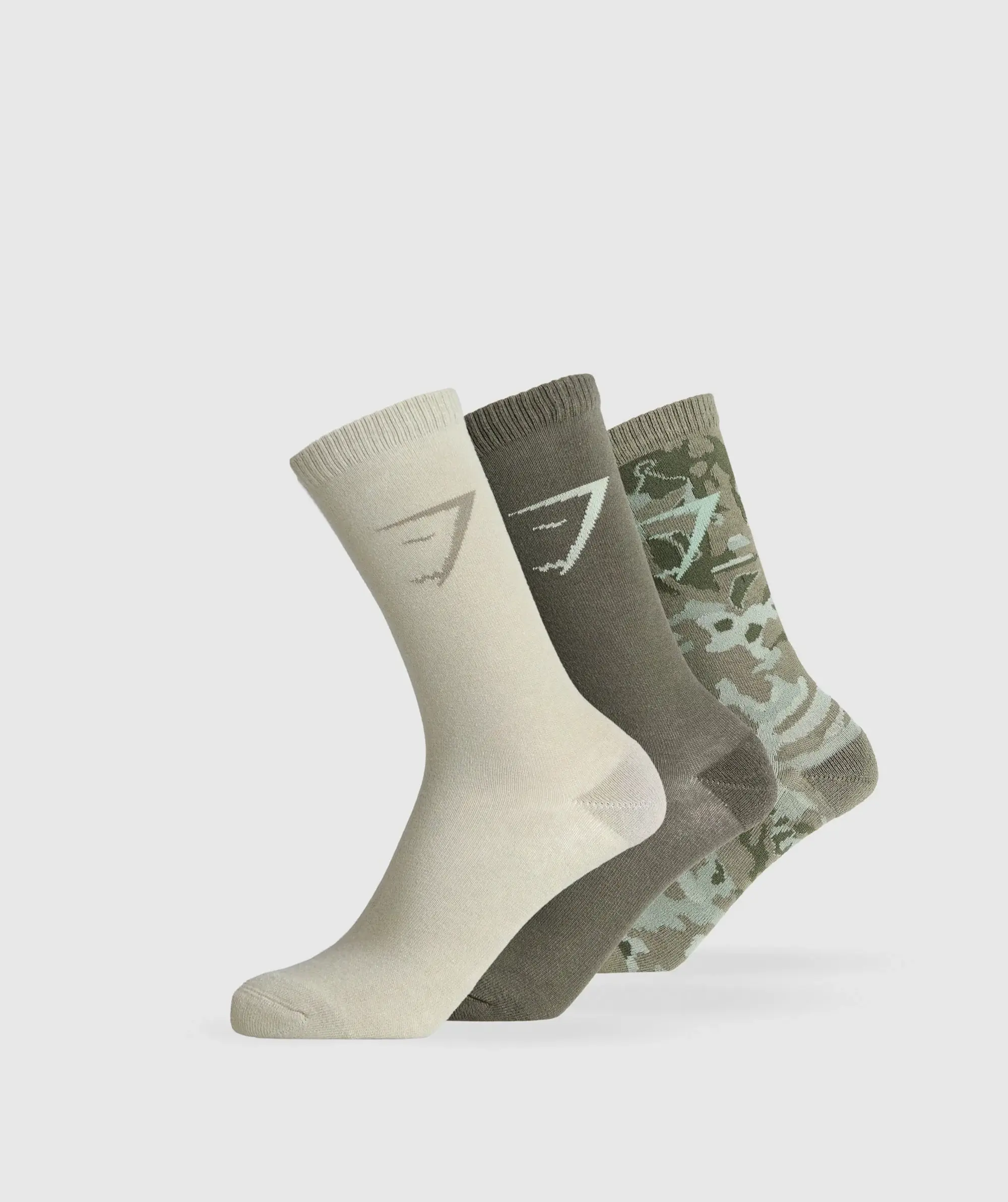 Gymshark Crew Sock 3pk - Chalk Green/Strength Green