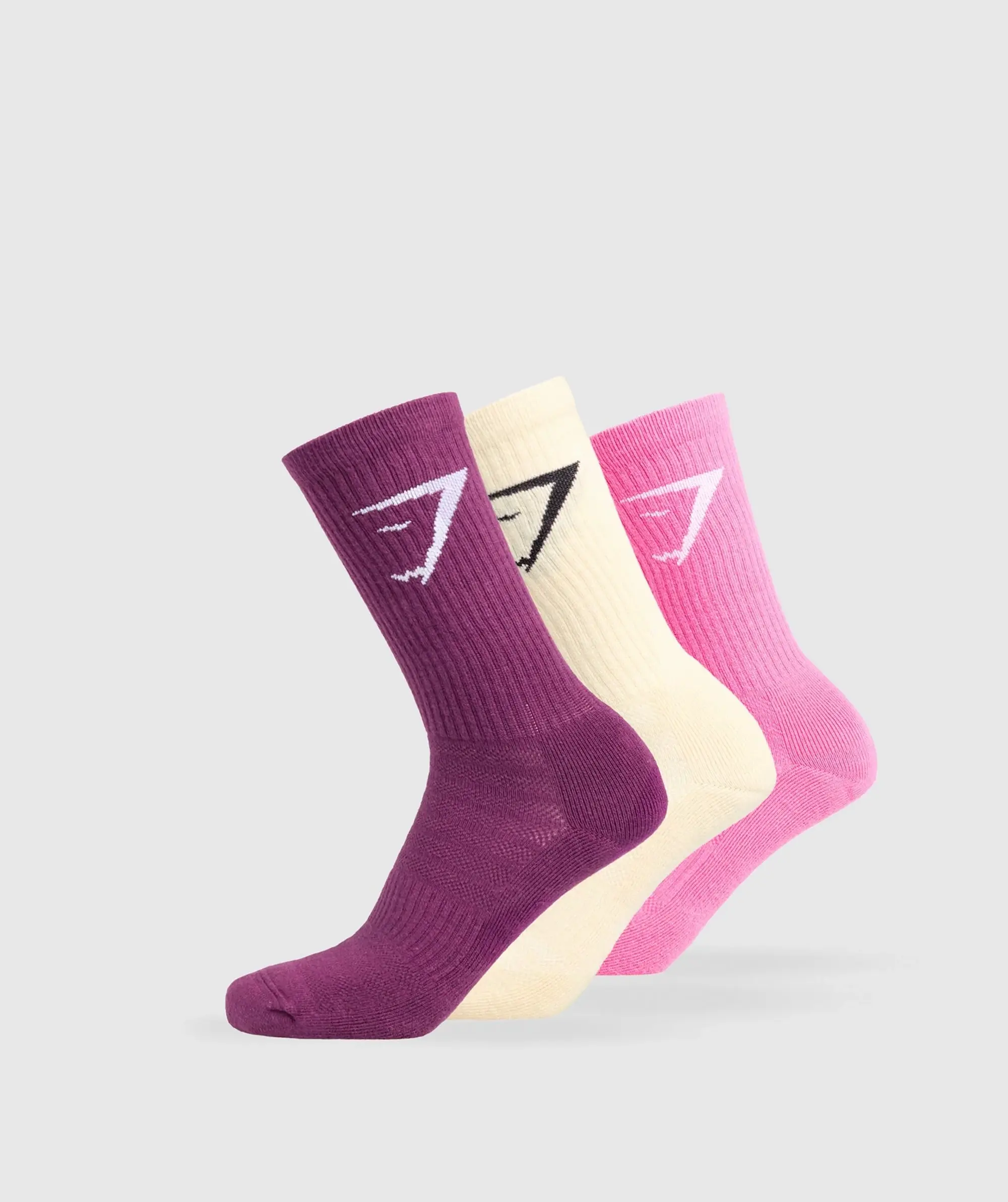 Gymshark Crew Socks 3pk - Magenta Purple/Physical Pink/Ecru White