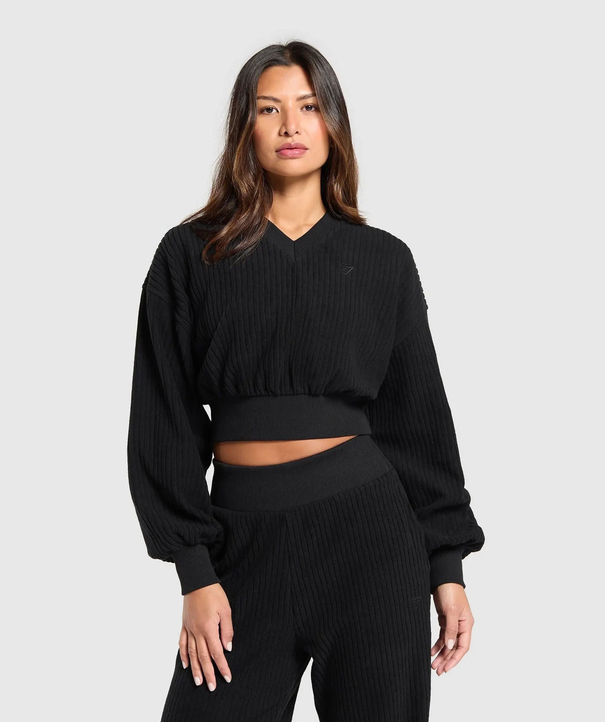 Gymshark Cropped Cord Sweater - Black