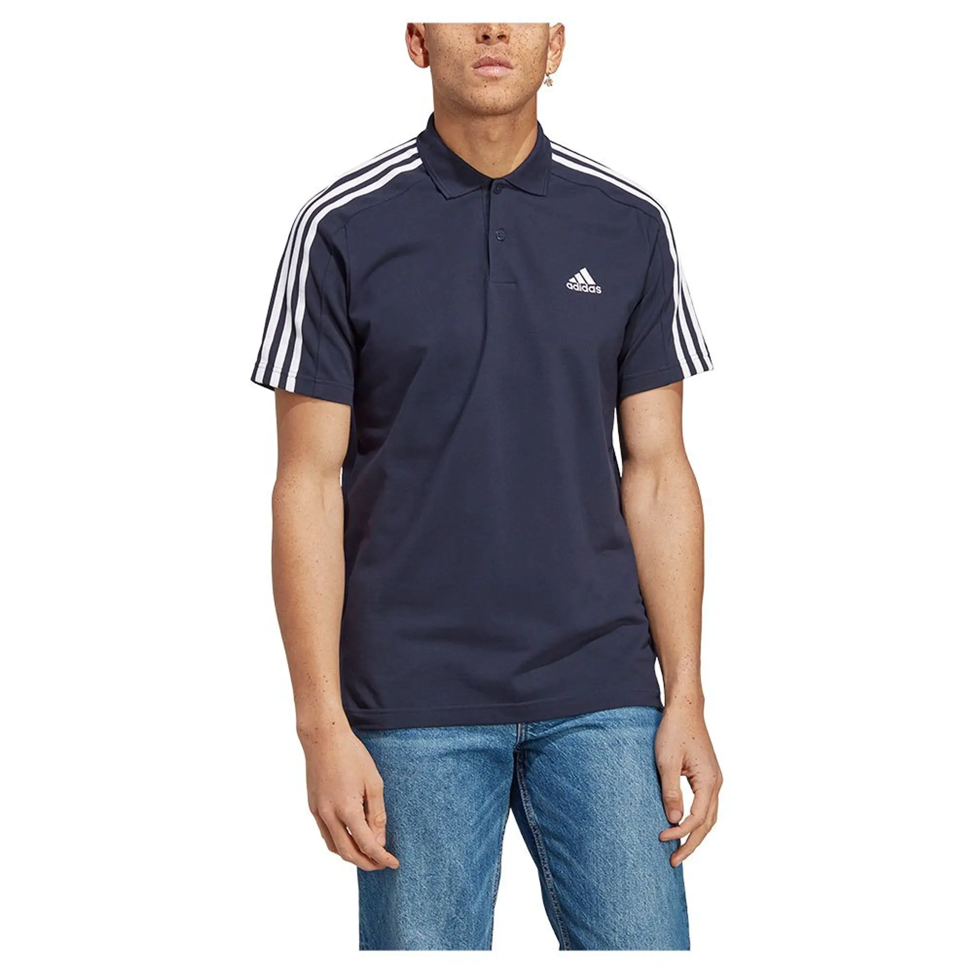 Manchester United x adidas Mens Essentials Pique 3-Stripes Polo Shirt Navy