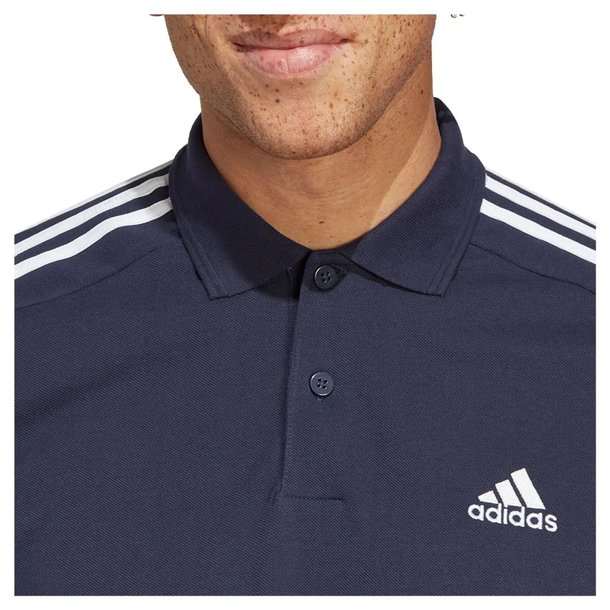 Manchester United x adidas Mens Essentials Pique 3-Stripes Polo Shirt Navy