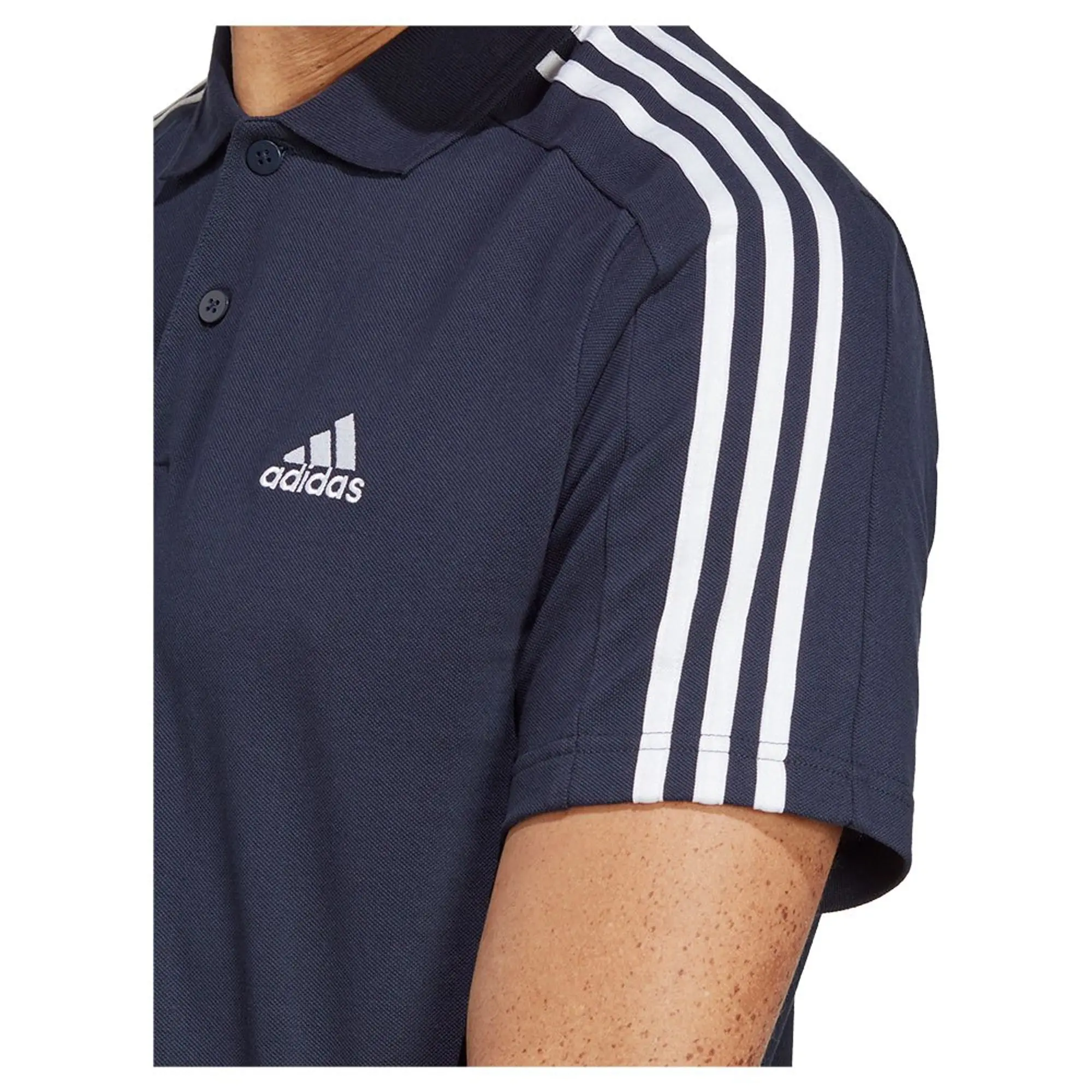 Manchester United x adidas Mens Essentials Pique 3-Stripes Polo Shirt Navy