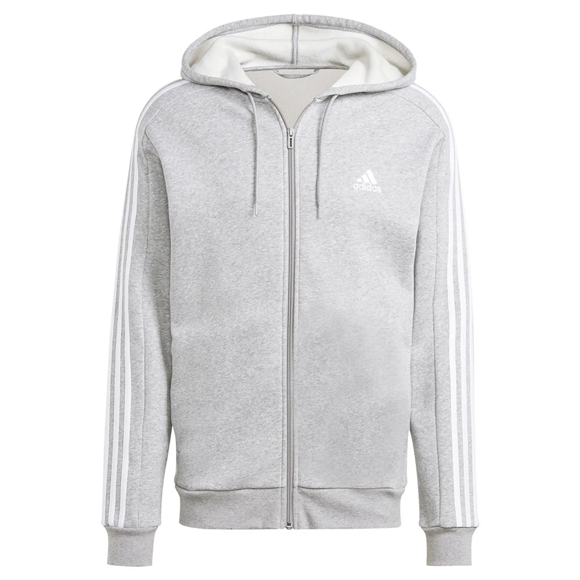 Manchester United adidas Essentials Fleece 3-Stripes Full-Zip Hoodie - Medium Grey Heather - Mens