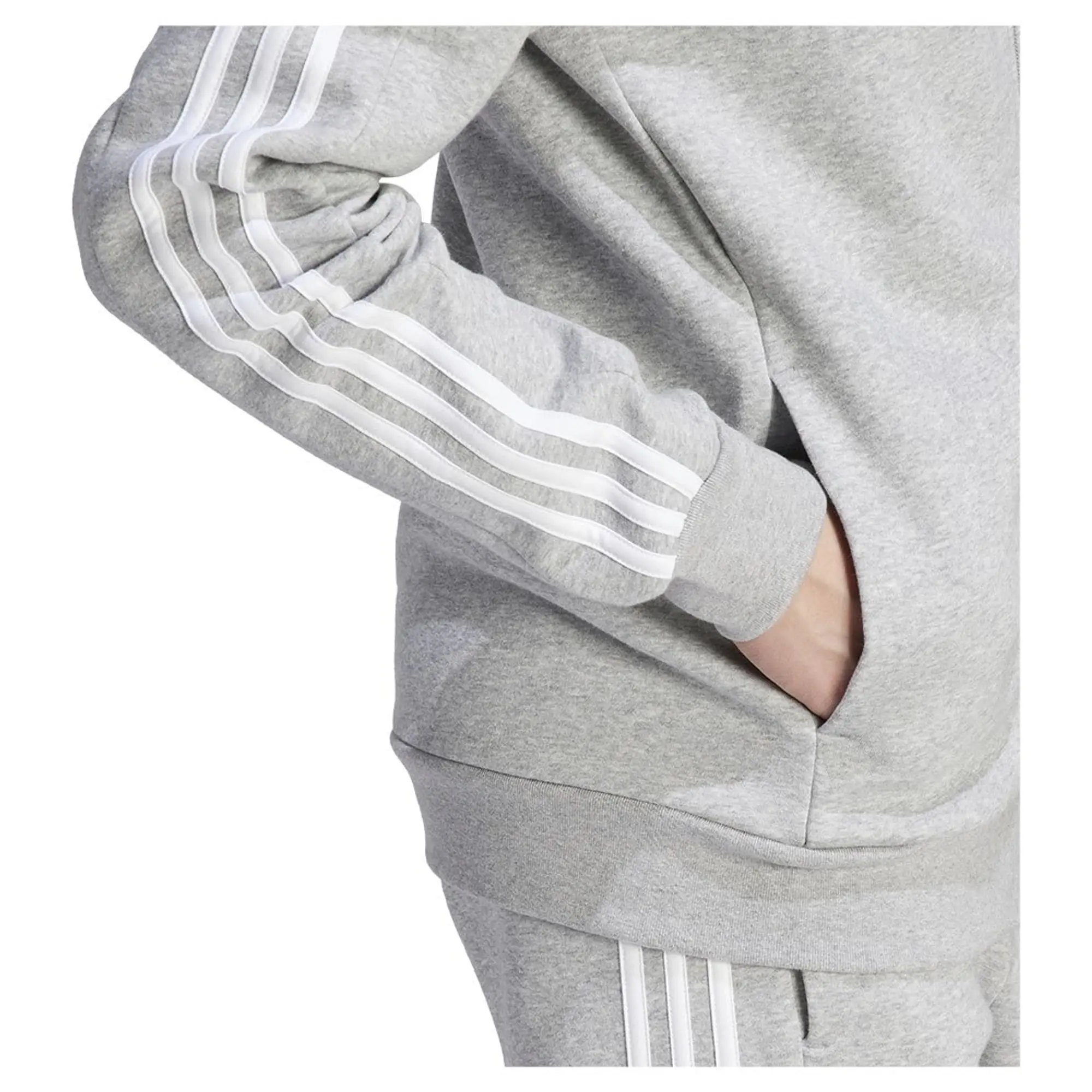 Manchester United adidas Essentials Fleece 3-Stripes Full-Zip Hoodie - Medium Grey Heather - Mens