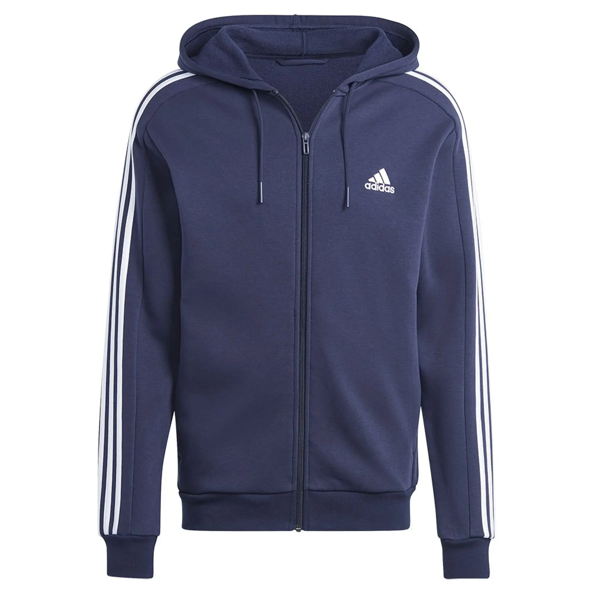 Manchester United x adidas Mens Essentials Fleece 3-Stripes Full-Zip Hoodie Navy