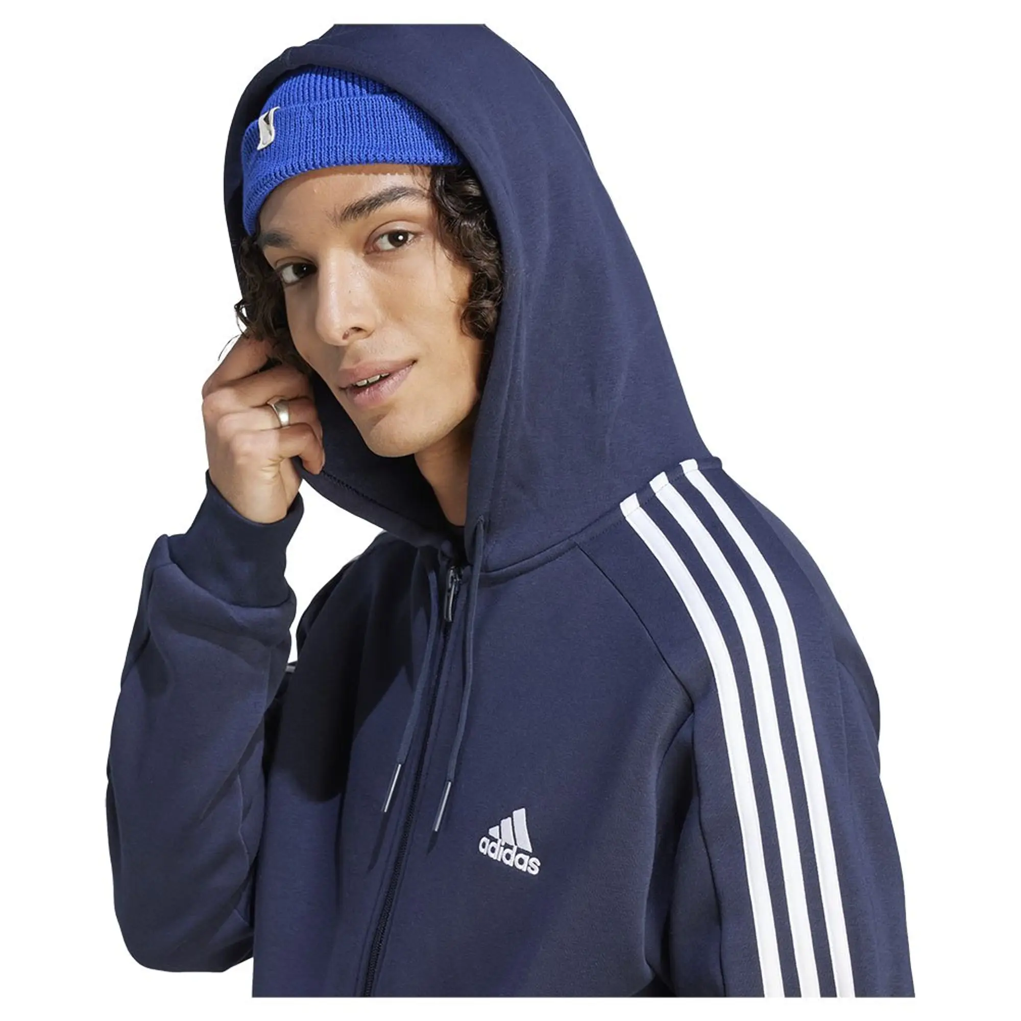 Manchester United x adidas Mens Essentials Fleece 3-Stripes Full-Zip Hoodie Navy