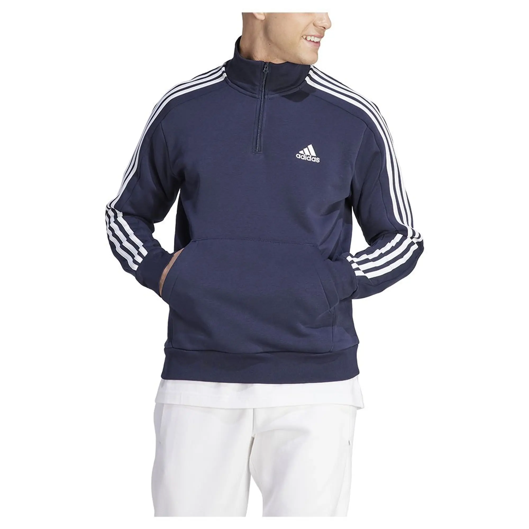 Manchester United x adidas Mens Essentials Fleece 3-Stripes 1/4 Zip Sweatshirt Navy