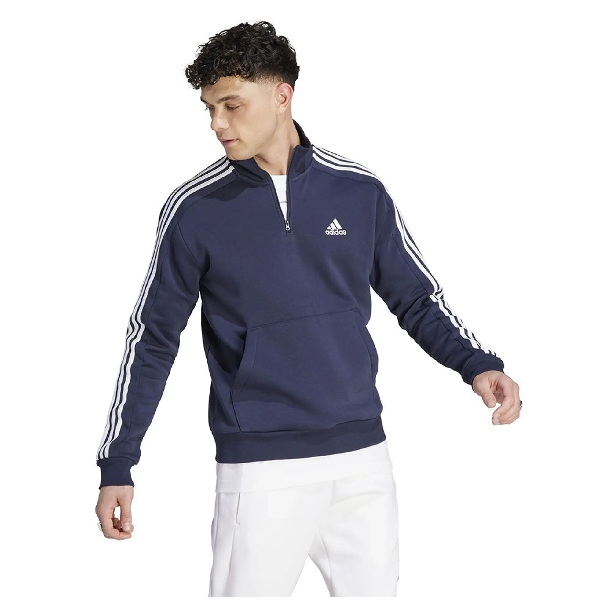 Manchester United x adidas Mens Essentials Fleece 3-Stripes 1/4 Zip Sweatshirt Navy
