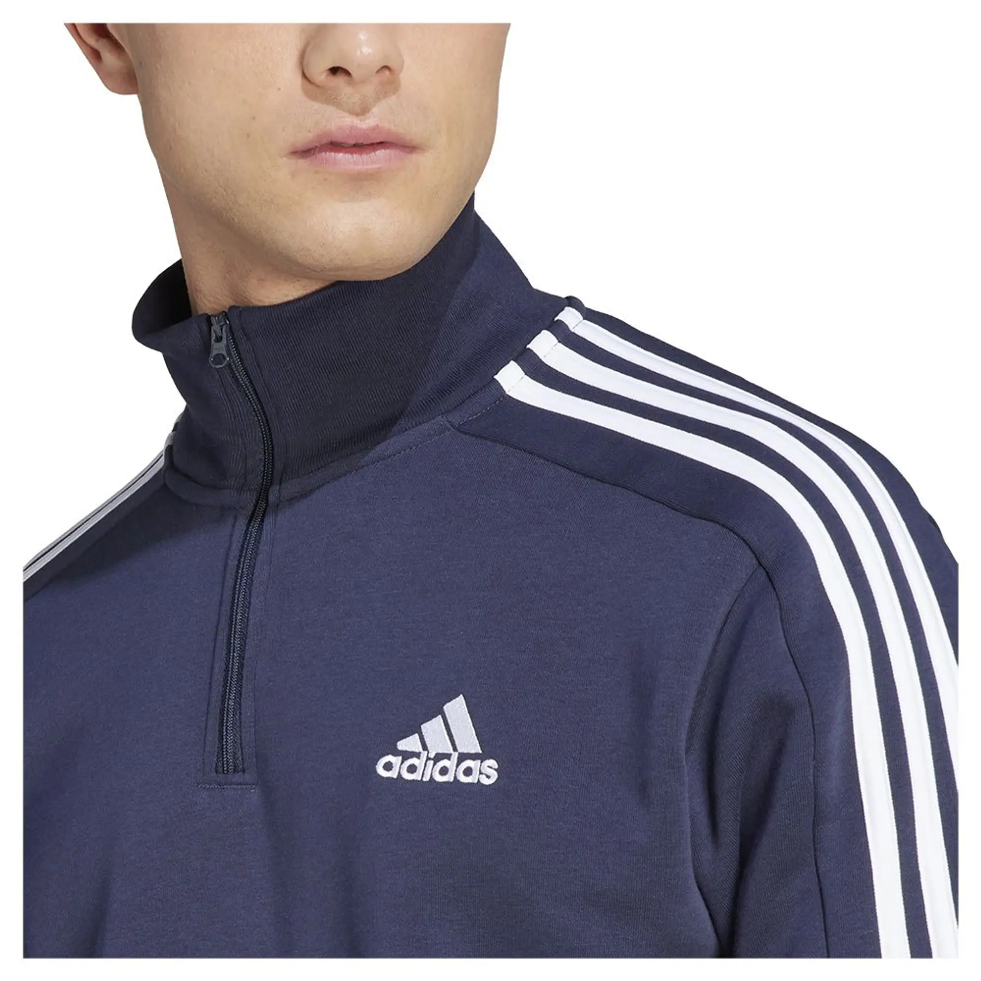 Manchester United x adidas Mens Essentials Fleece 3-Stripes 1/4 Zip Sweatshirt Navy