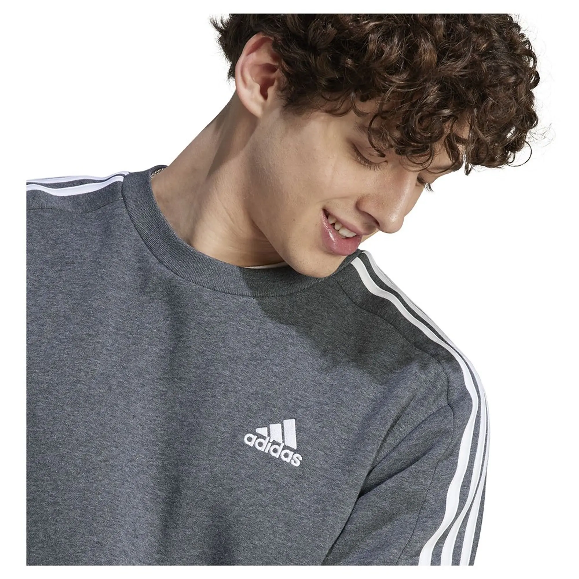 Manchester United x adidas Mens Essentials Fleece 3-Stripes Sweatshirt Grey