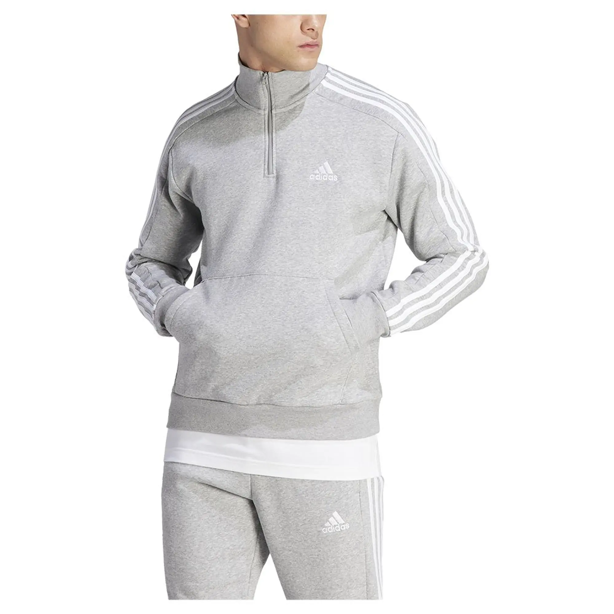 adidas 3 Stripe Zip Top Mens - Grey