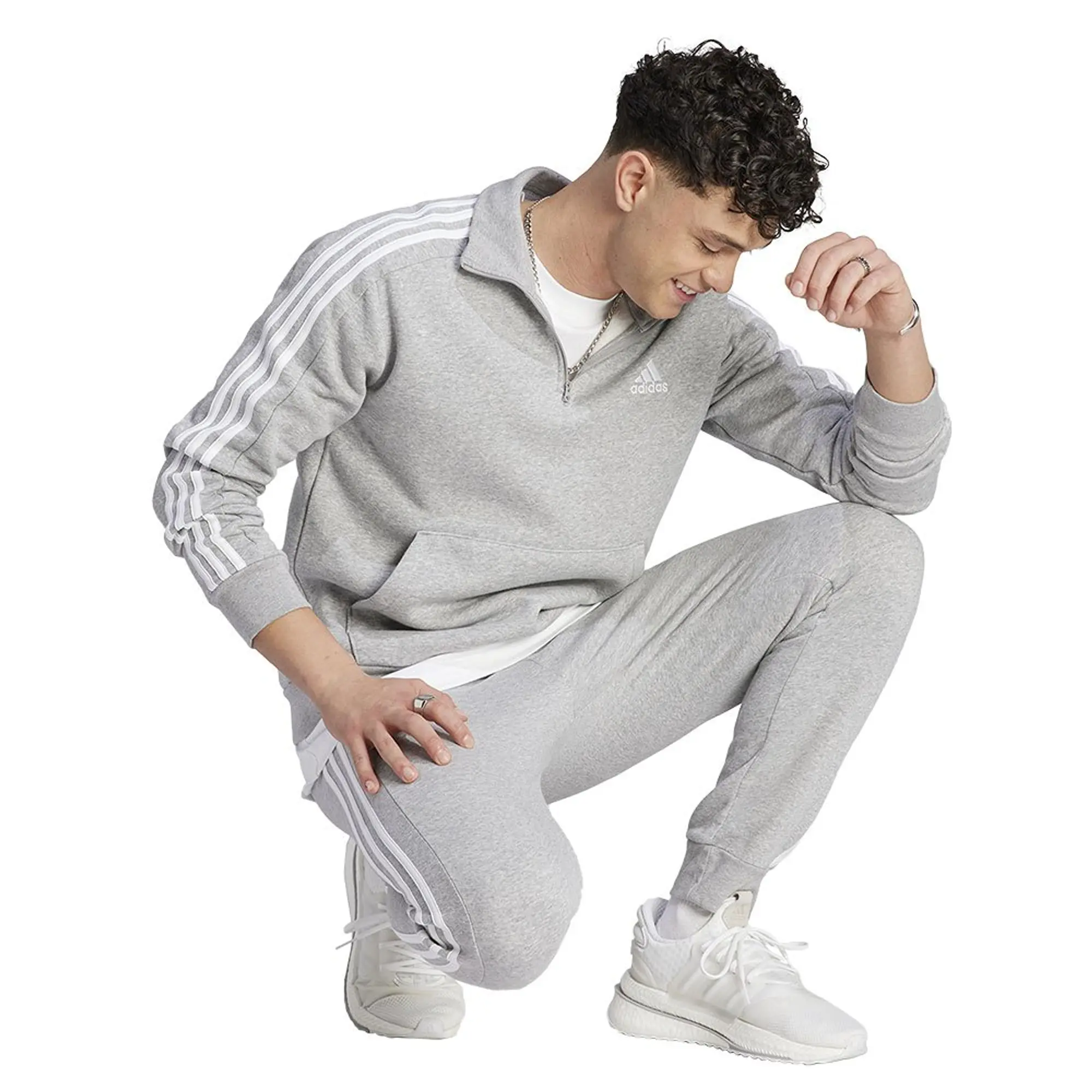 adidas 3 Stripe Zip Top Mens - Grey