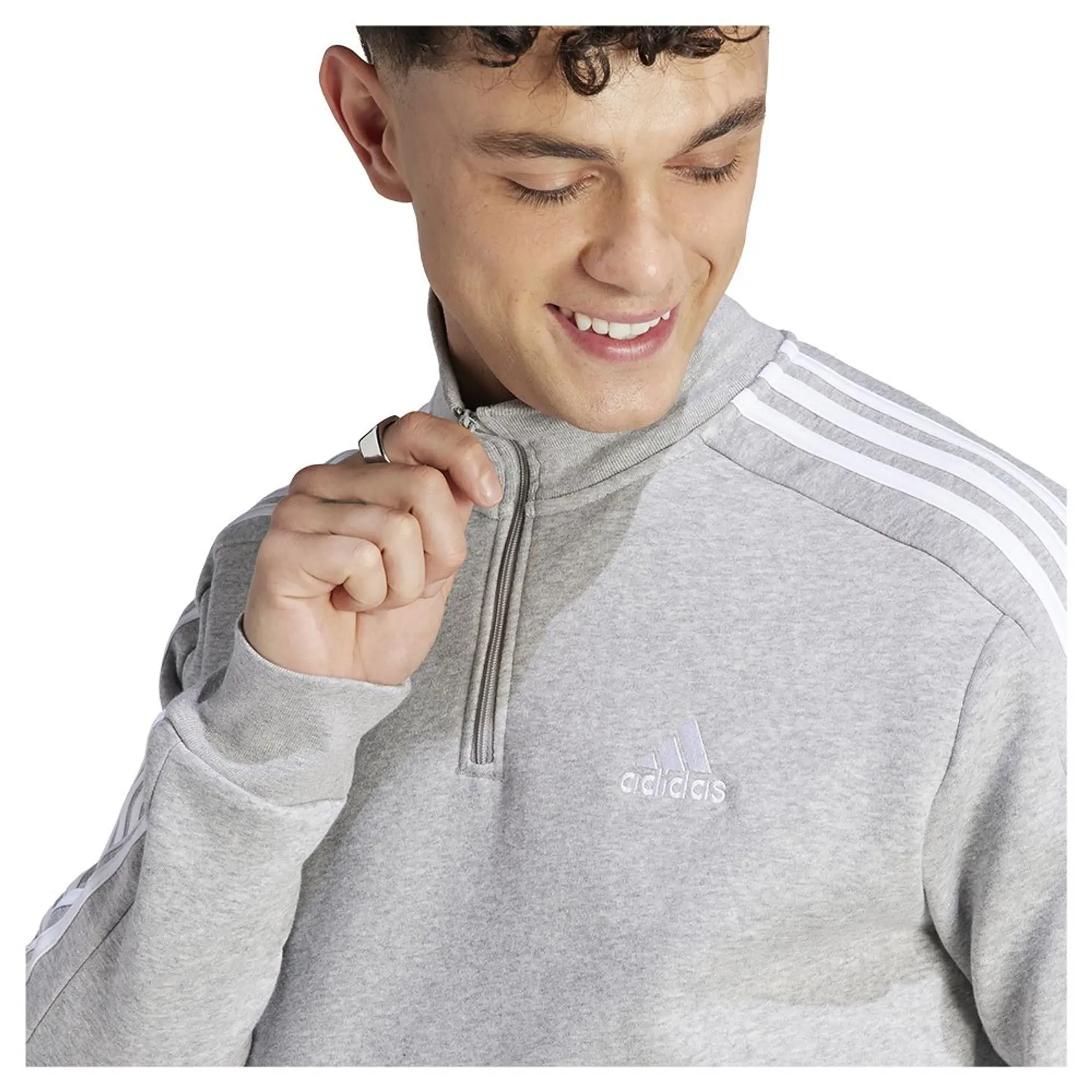 adidas 3 Stripe Zip Top Mens - Grey