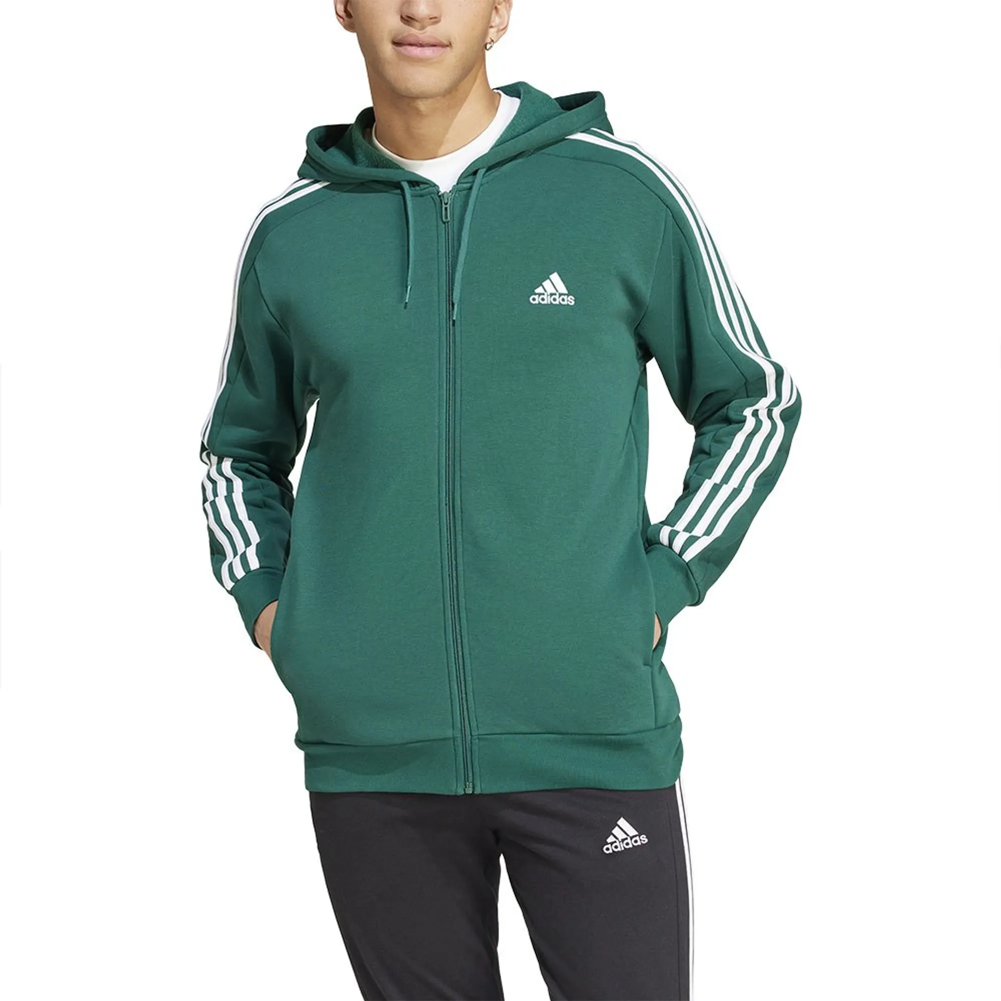 adidas Fleece 3-Stripes Full-Zip Hoodie Mens - Green