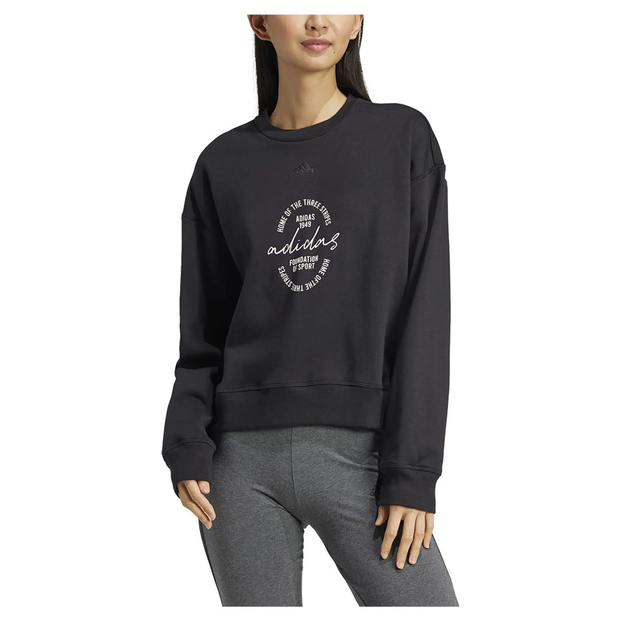 adidas  Signature Graphic Print Fleece Loose Sweatshirt  women's Sweatshirt in Black