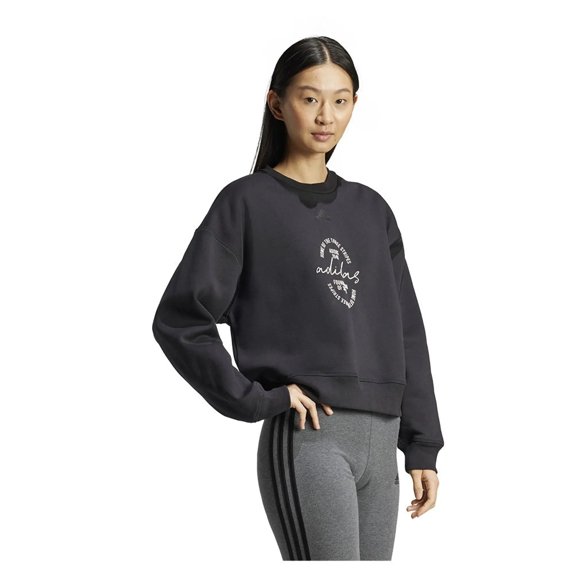 adidas  Signature Graphic Print Fleece Loose Sweatshirt  women's Sweatshirt in Black