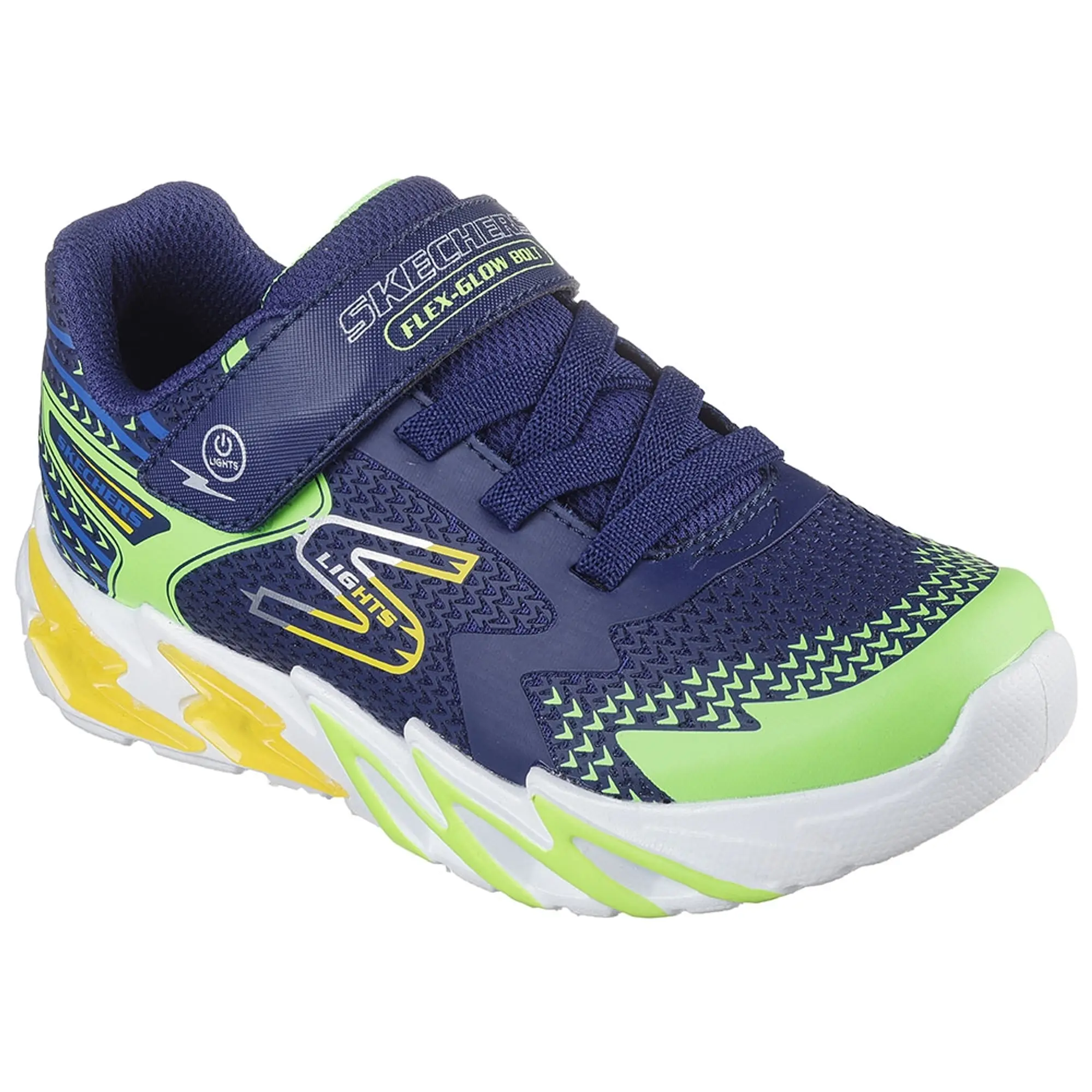 Skechers Boy's S Lights: Flex-Glow Bolt Sneaker in Navy Blue