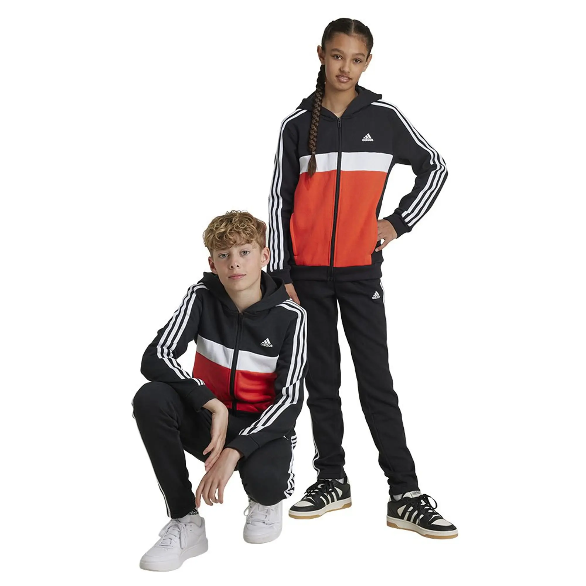 Manchester United x adidas Kids Tiberio 3-Stripes Colourblock Fleece Tracksuit Black/Red