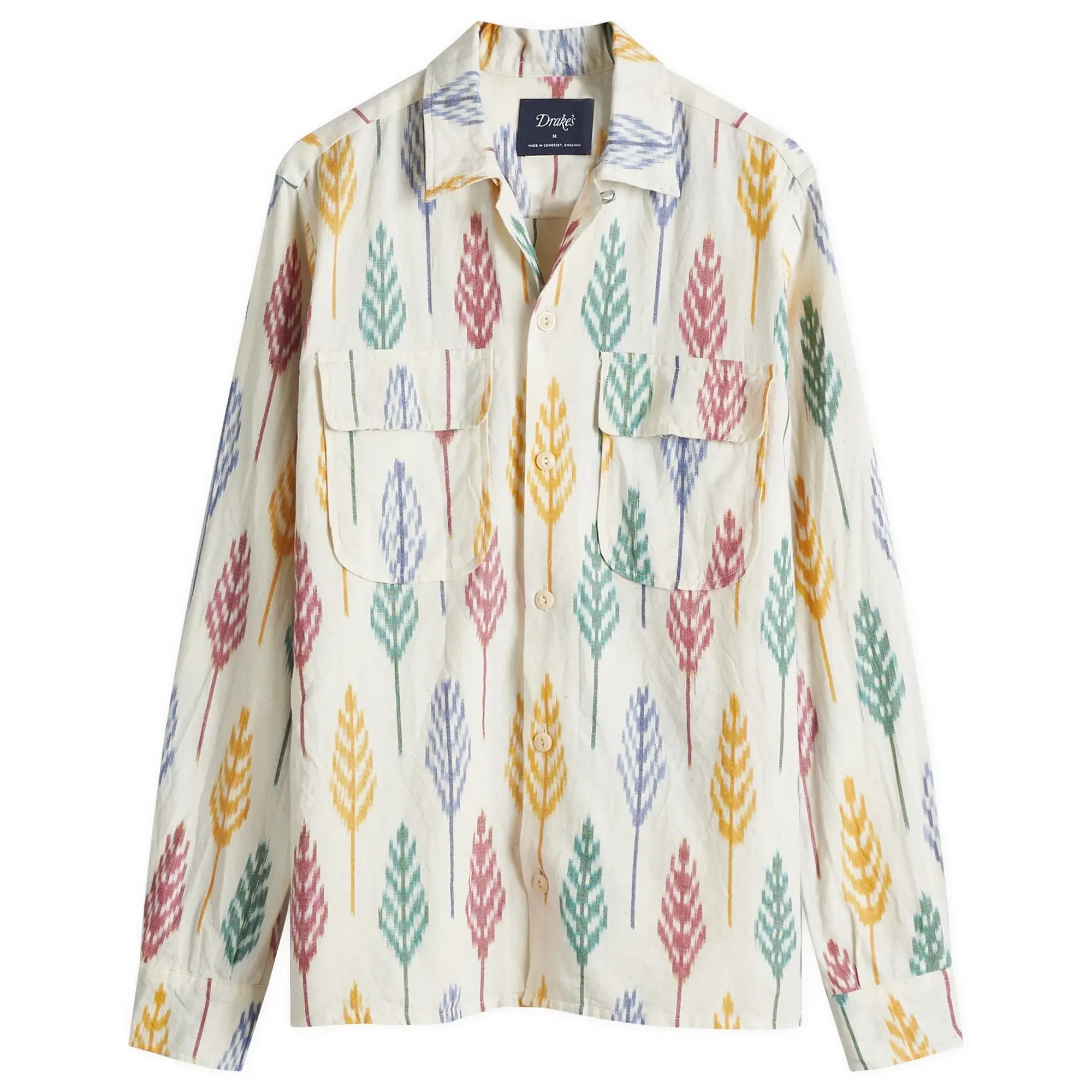 Drake's Men's Camp Collar Ikat Shirt Ecru Multi