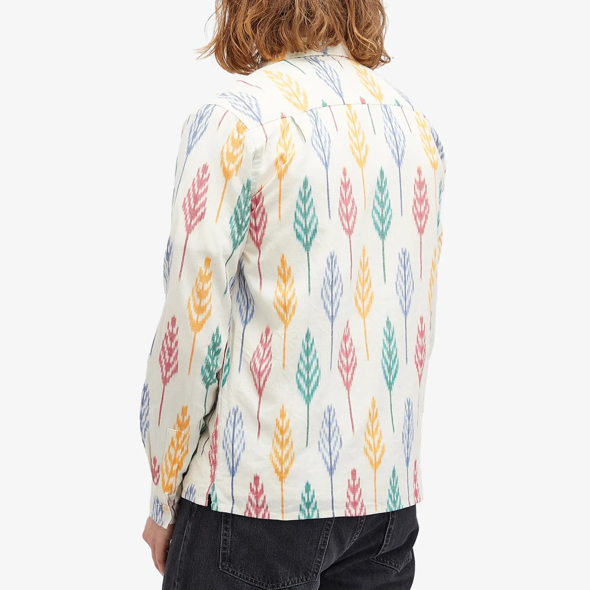Drake's Men's Camp Collar Ikat Shirt Ecru Multi