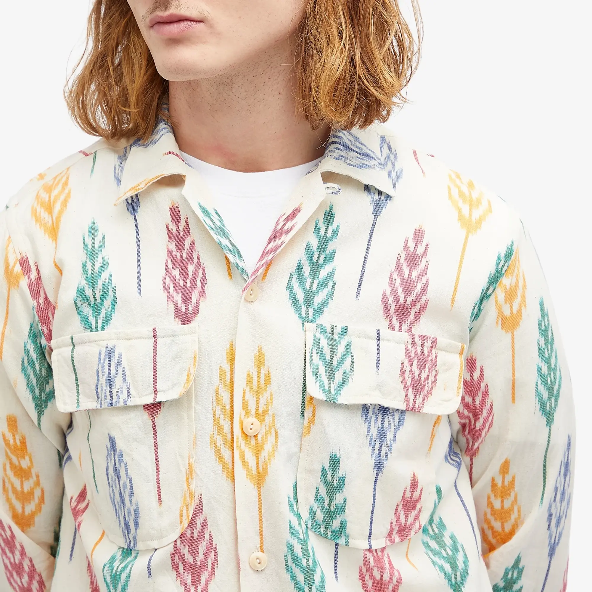 Drake's Men's Camp Collar Ikat Shirt Ecru Multi
