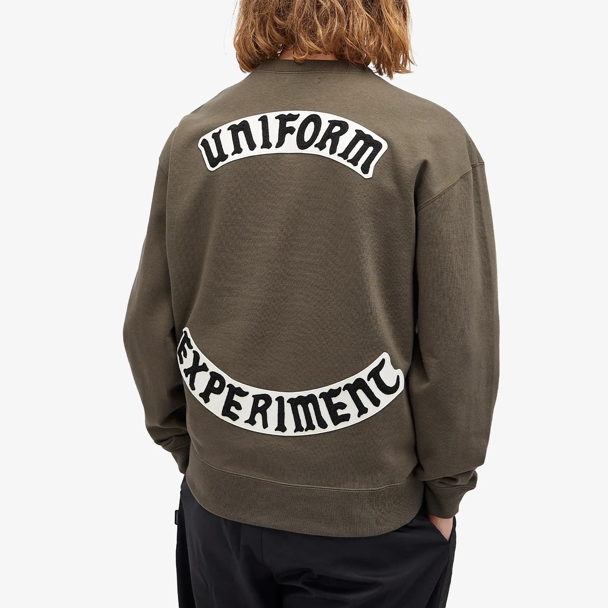 Uniform Experiment Men's Chenille Back Logo Sweatshirt Khaki