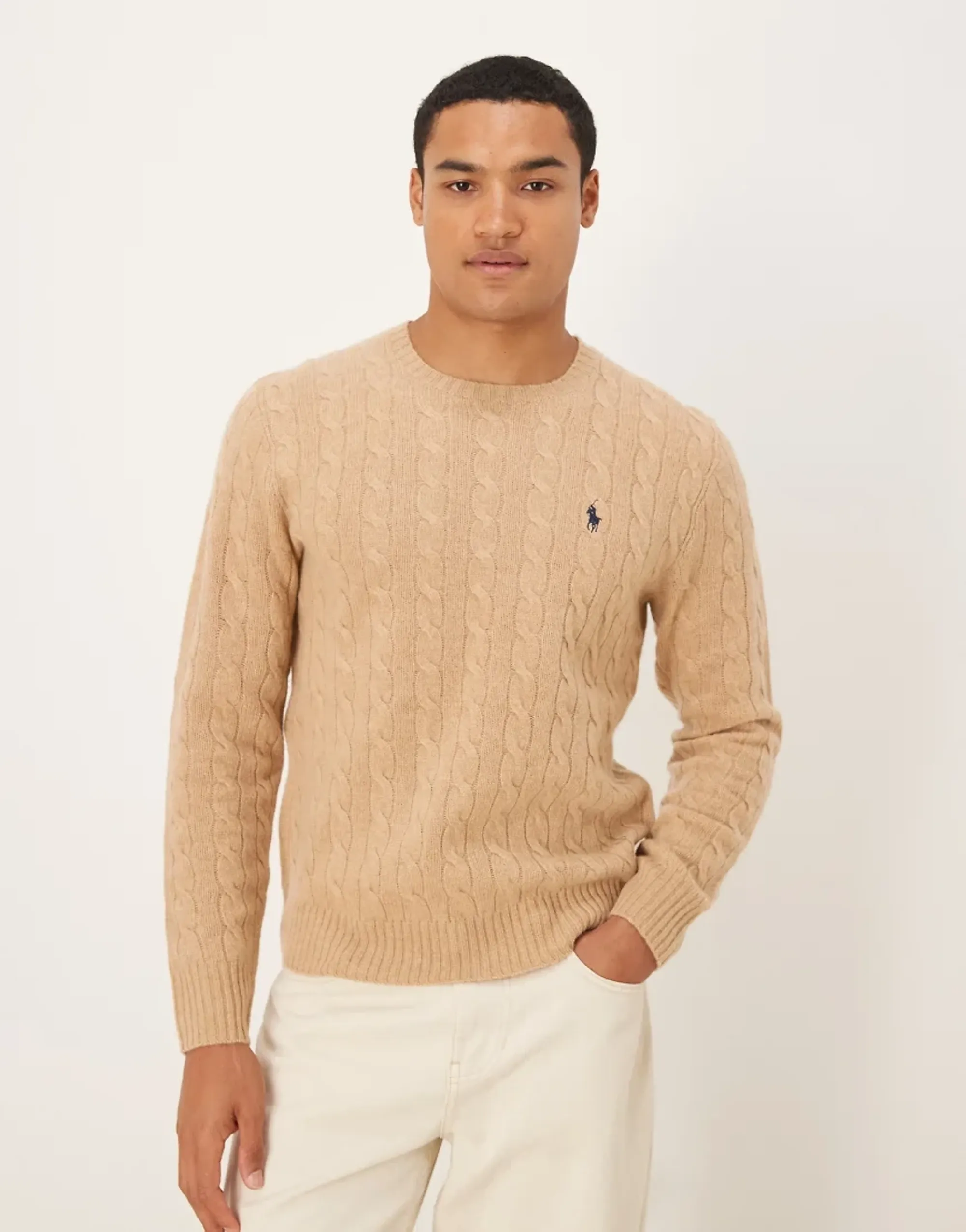 Polo Ralph Lauren  PULL COL ROND EN MAILLE TORSADEE  men's Sweater in Beige