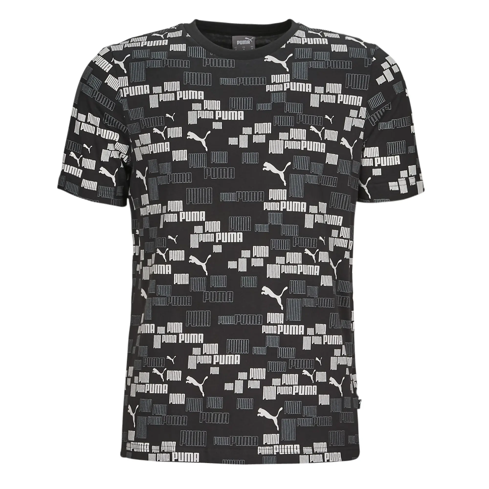 Puma  ESS+ LOGO LAB AOP TEE  men's T shirt in Black