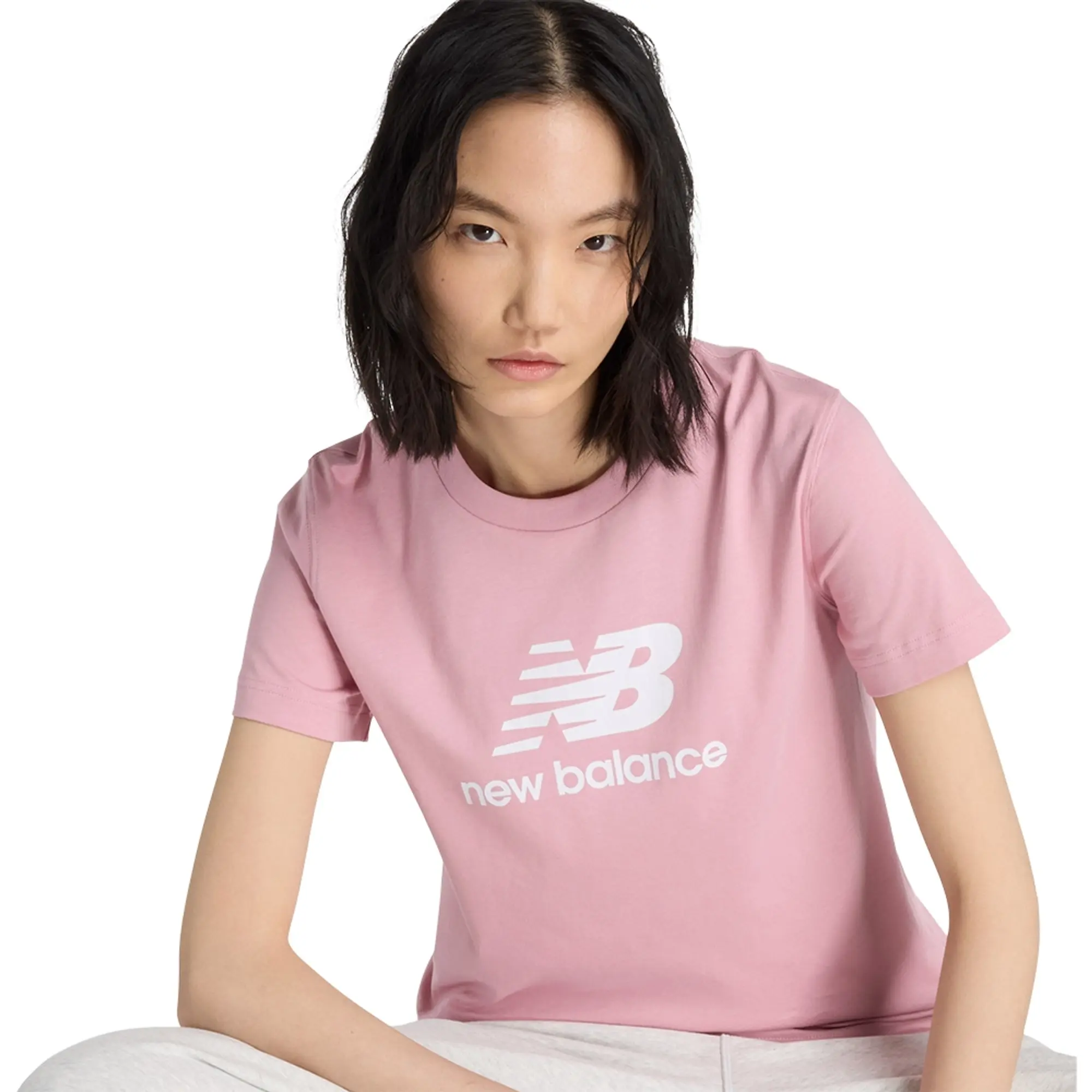 New Balance  LOGO JERSEY TEE  women's T shirt in Pink