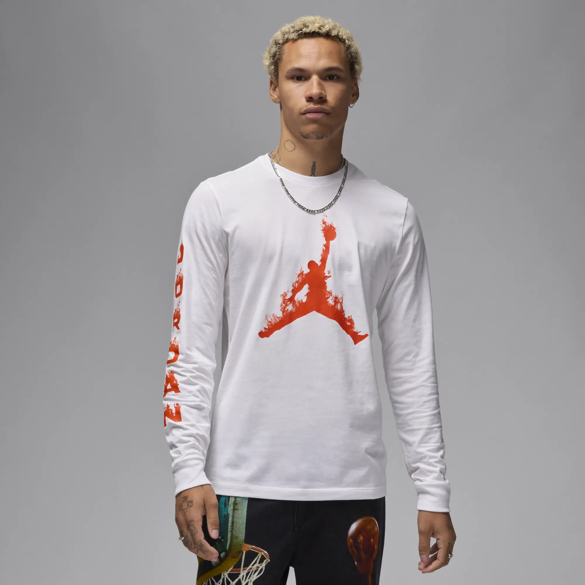 Nike Jordan Men's Long-Sleeve T-Shirt - White - Cotton