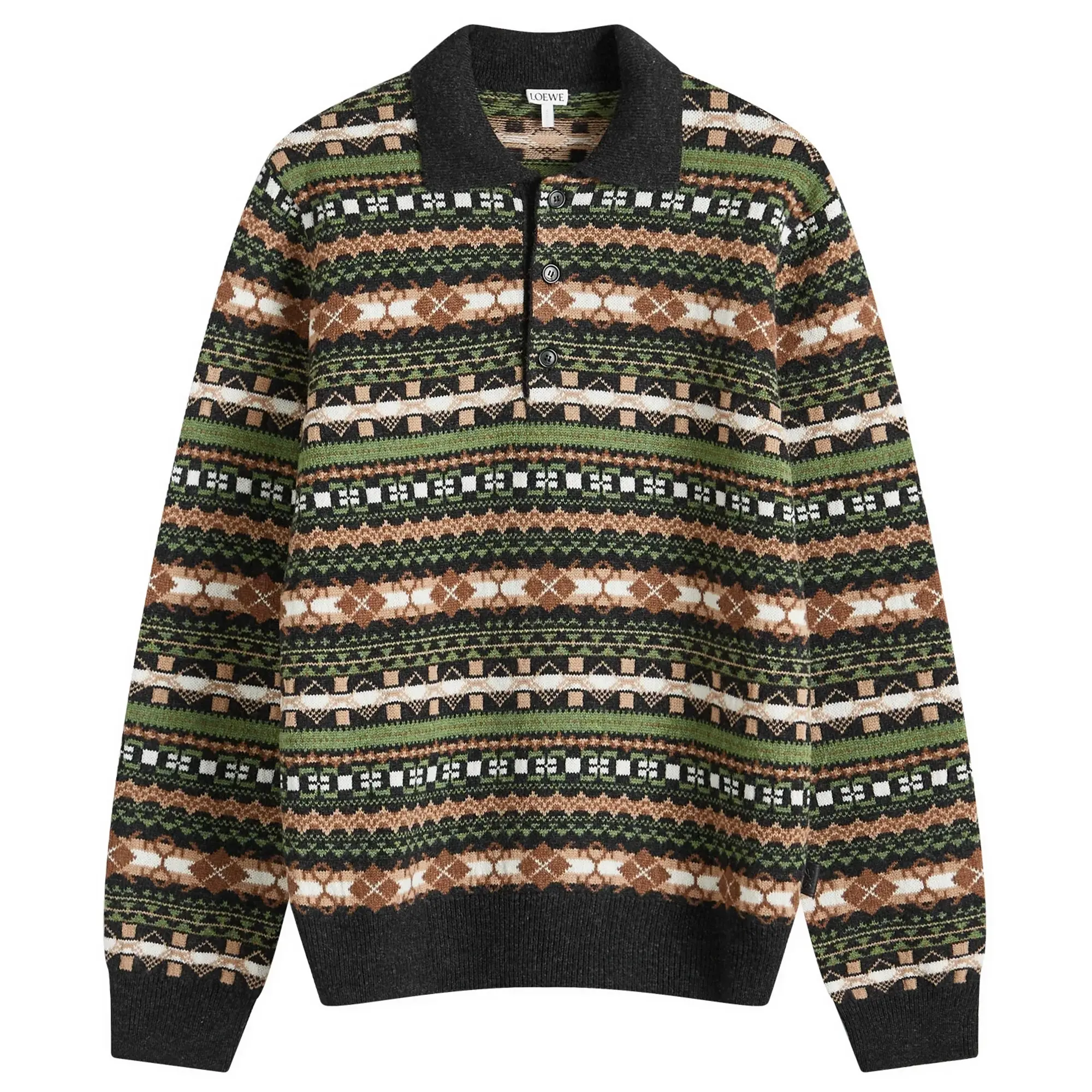 Loewe Men's Fair Isle Knit Polo Green/Multi