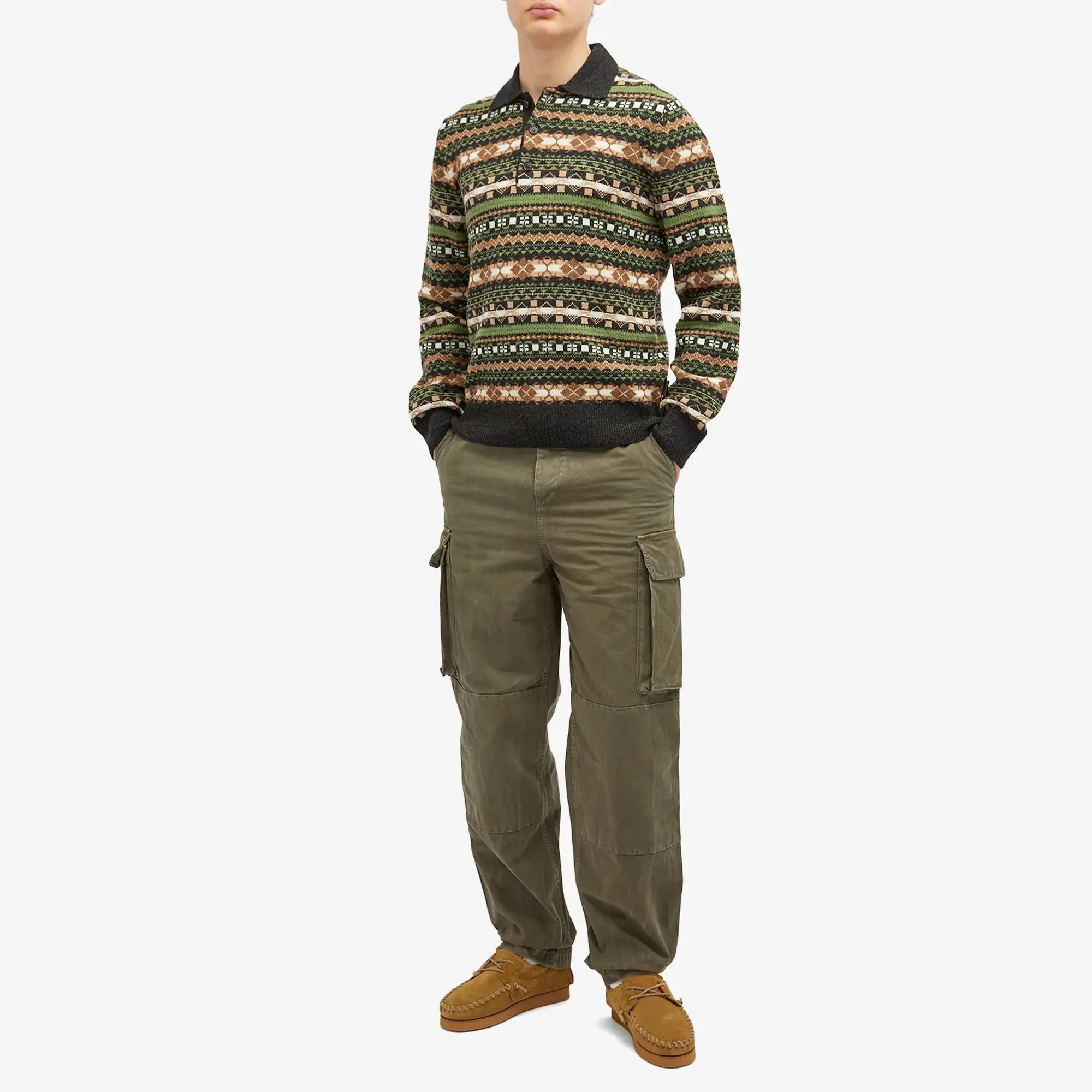 Loewe Men's Fair Isle Knit Polo Green/Multi