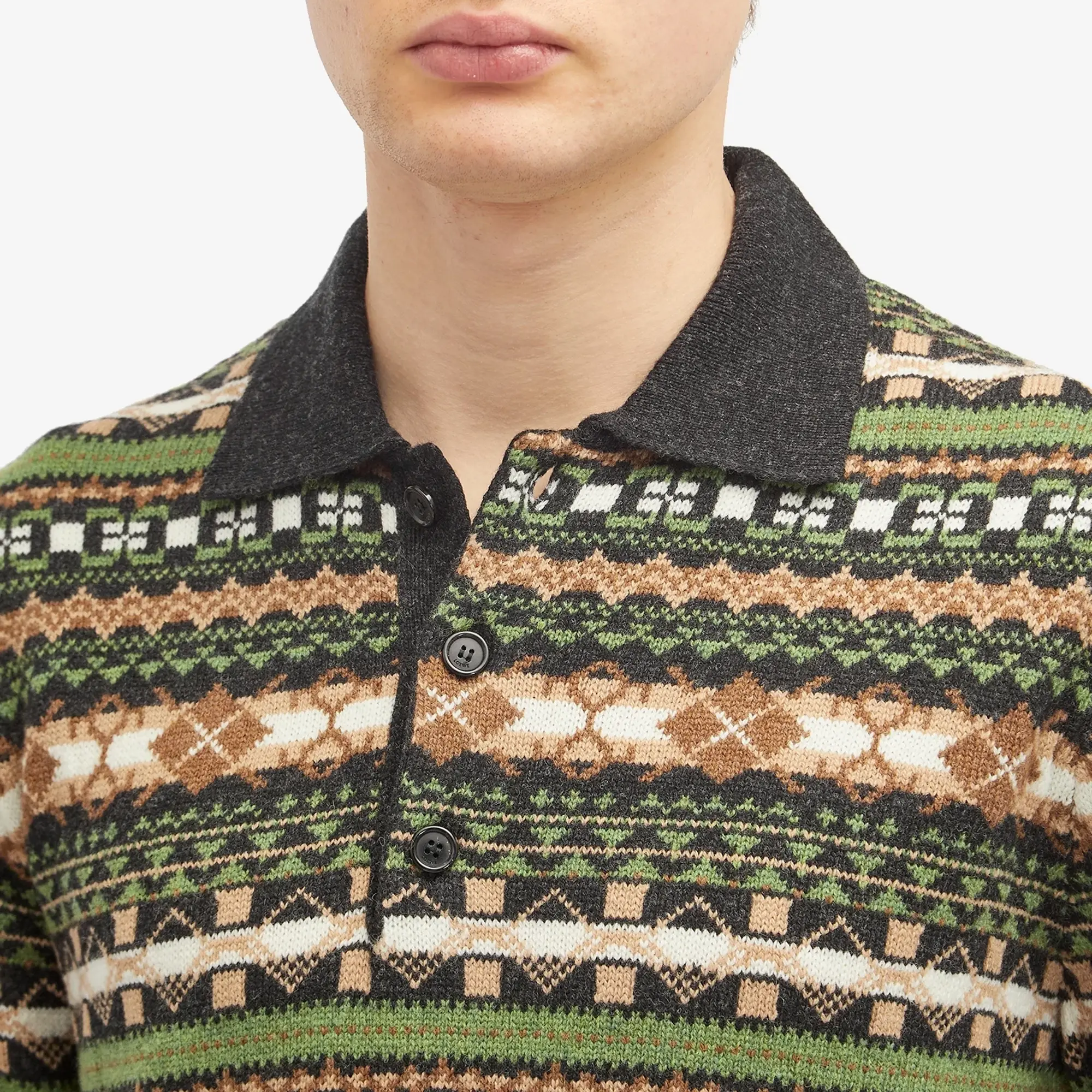 Loewe Men's Fair Isle Knit Polo Green/Multi
