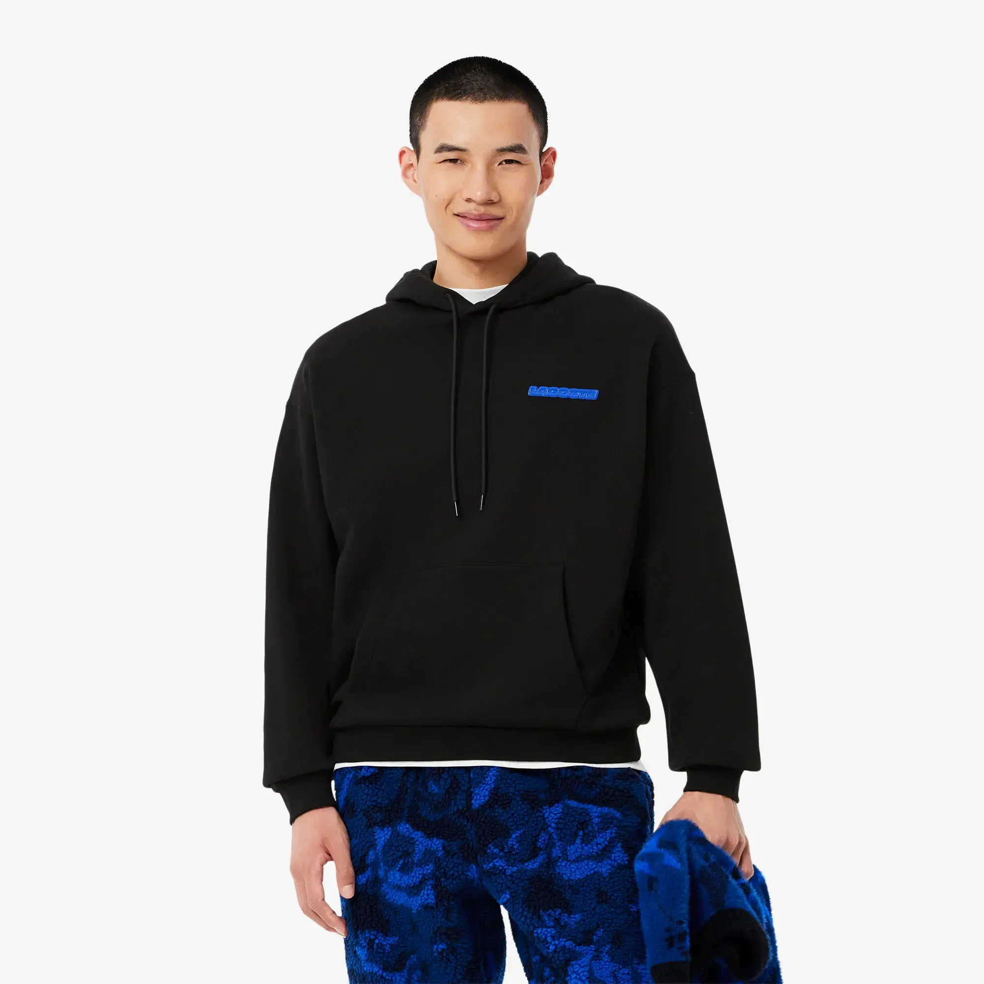 Lacoste Loose Fit Print Hoodie - Black