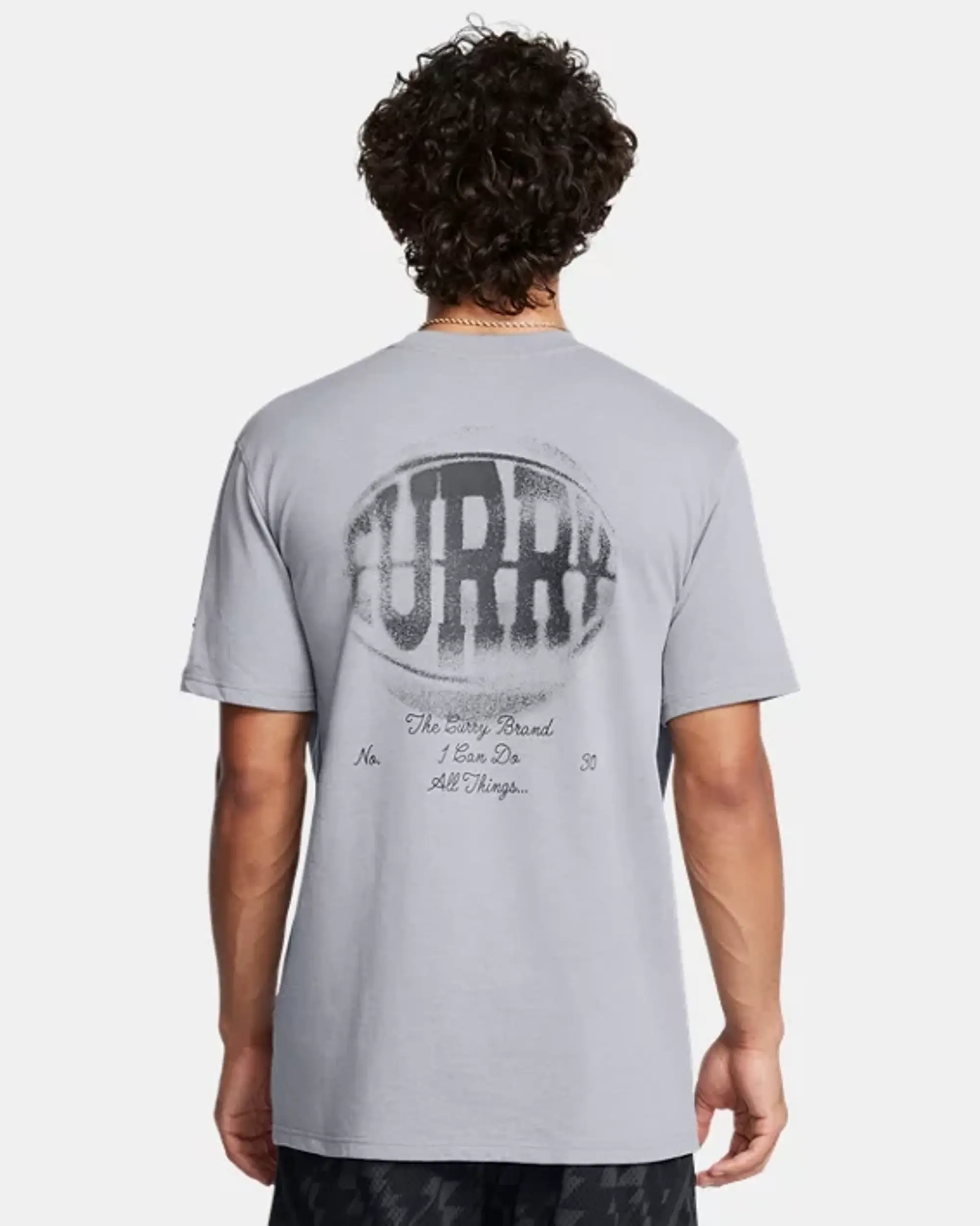 Under Armour Men's Curry Verbiage Heavyweight T-Shirt Steel Light Heather / Black XXL
