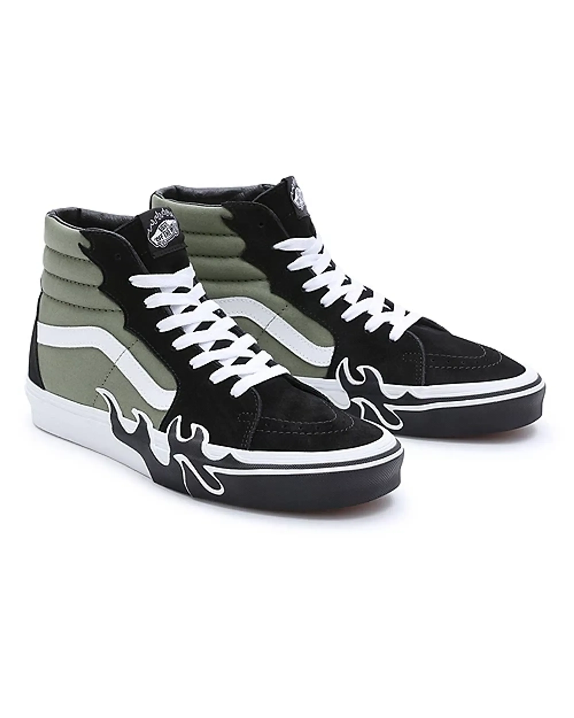 High Top Vans Green Fire Vans Sk8-Hi Flame Shoes (Loden Green